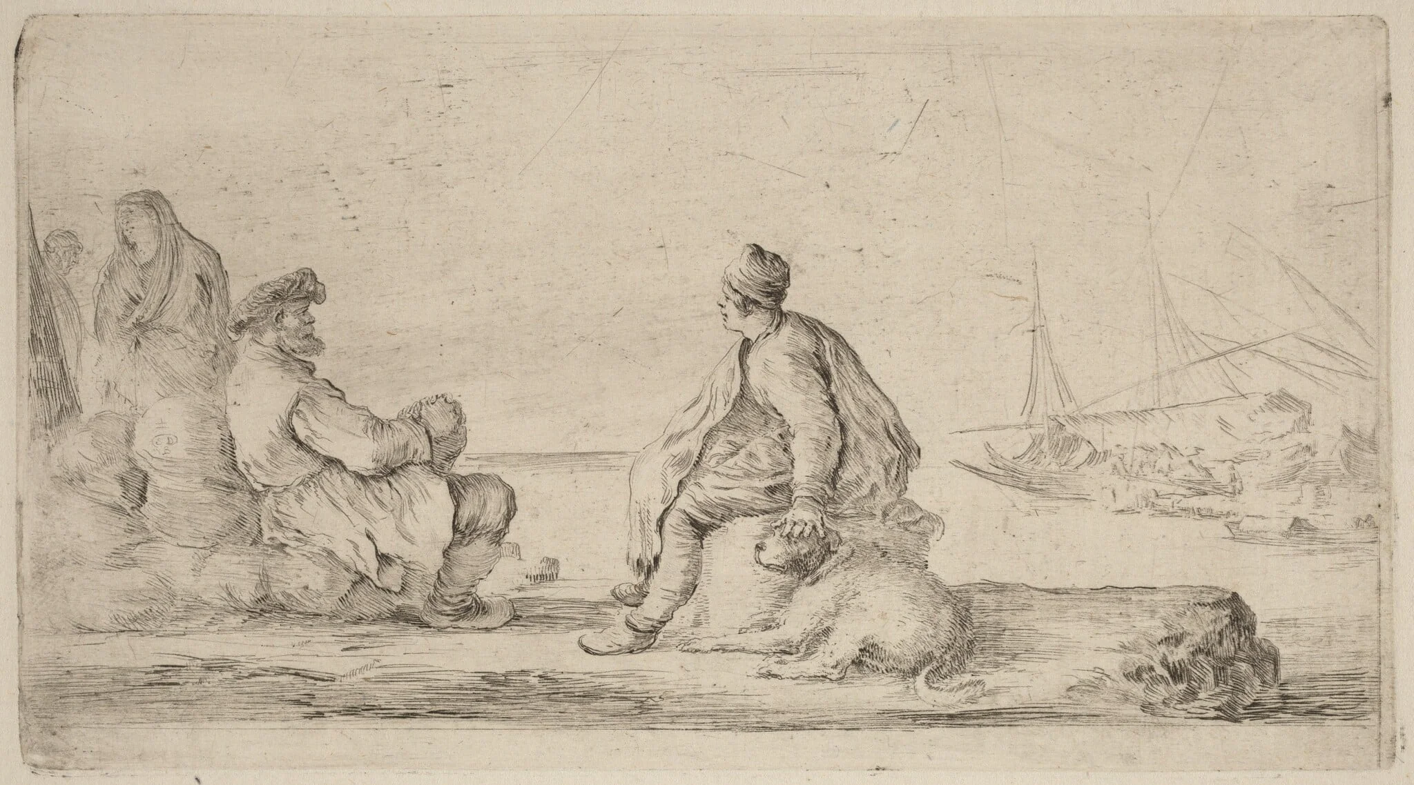 Sailors Seated on a Bank, by Stefano Della Bella, ink, 1637