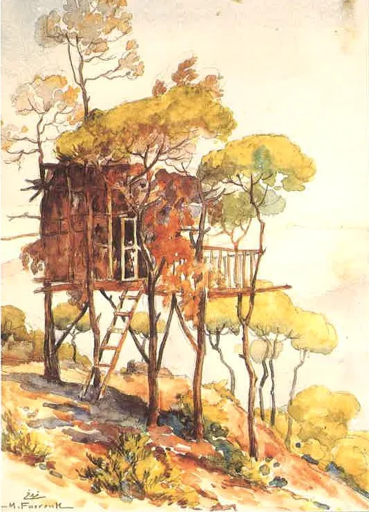 Irzal at Dhour El Choueir, by Moustafa Farroukh, watercolor, 1939