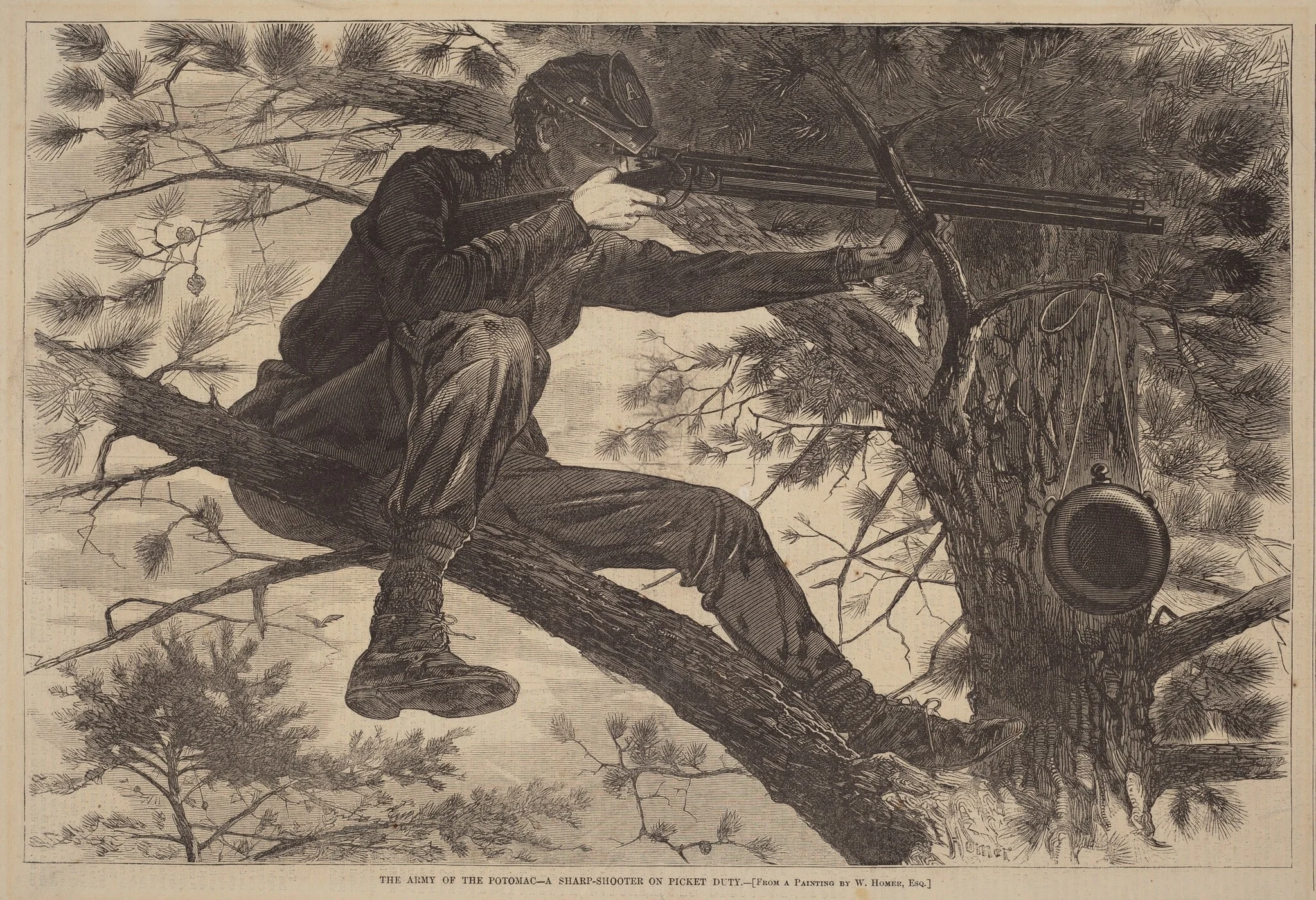The Army of the Potomac - A Sharp-Shooter on Picket Duty, by American 19th Century, ink, 1862