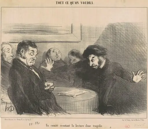Un comité écoutant la lecture d'une tragédie