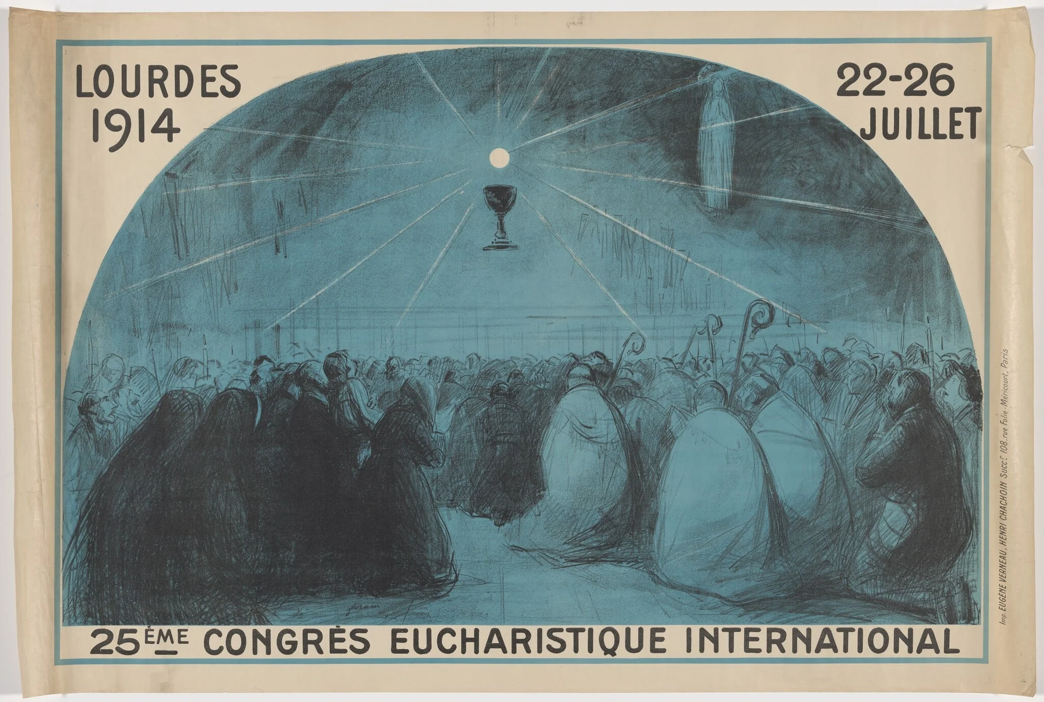Lourdes, 1914,  25th International Eucharistic Congress, by Jean-Louis Forain, ink, 1914
