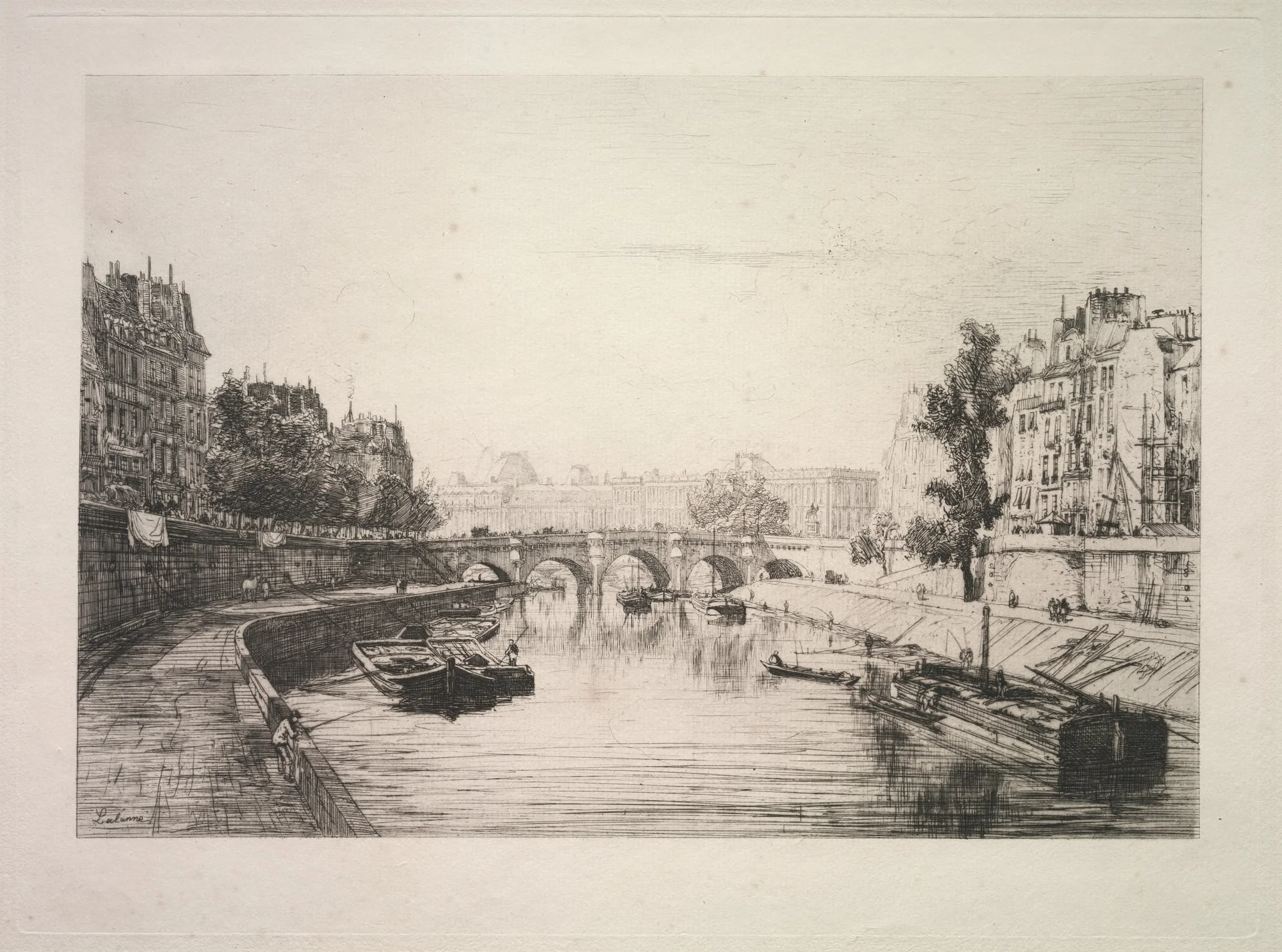 View from St. Michel Bridge, by Maxime Lalanne, 1865