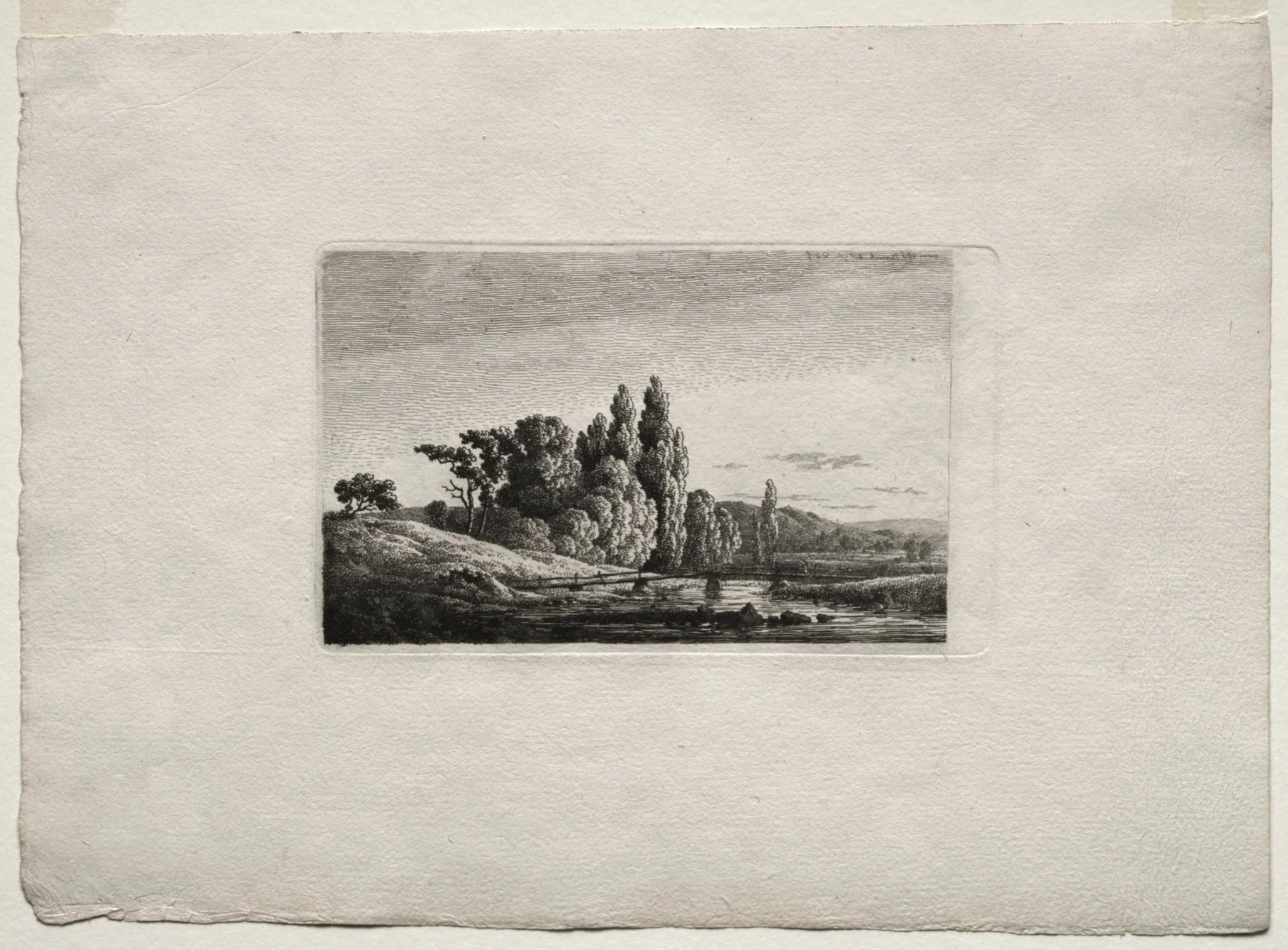 Footbridge with Cross before Trees at a River, by Caspar David Friedrich, 1803