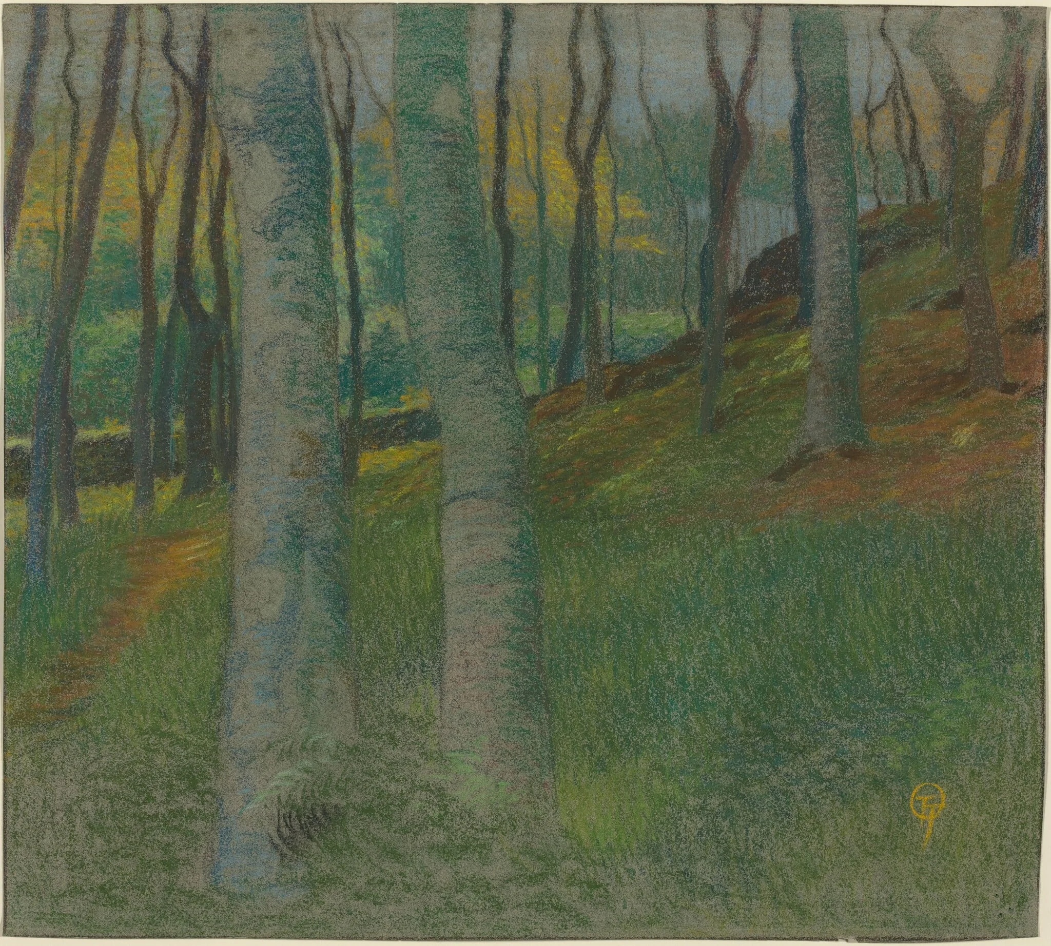 Wooded Landscape, by Lucien Ott, pastel, 1905