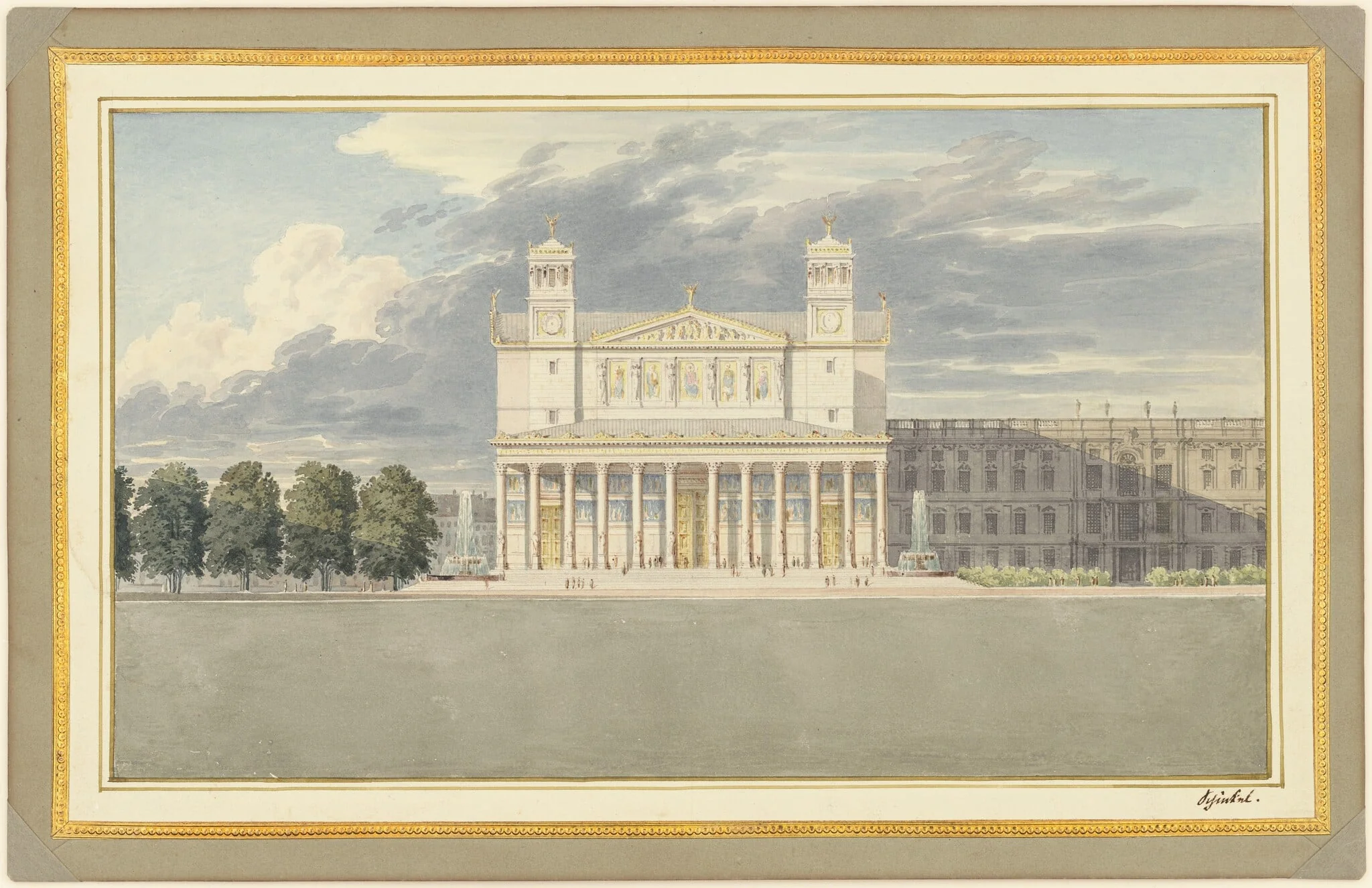 The Façade and Suroundings of a Cathedral for Berlin, by Karl Friedrich Schinkel, graphite, 1827