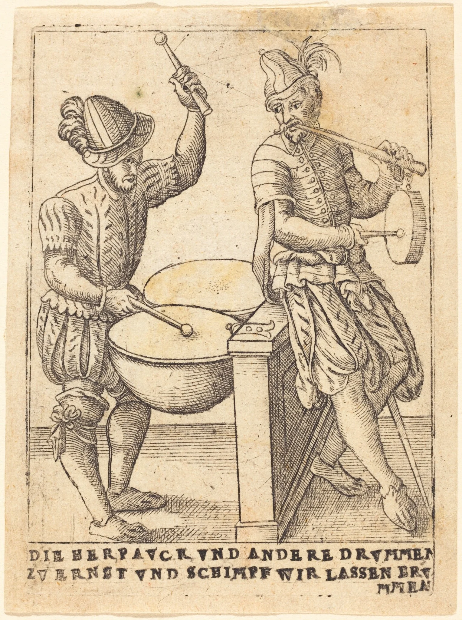 Die Herpavck vnd andere Drvmmen zvernst vnd Schimpf wir lassen ervmmen, by German 16th Century, watercolor, 1580