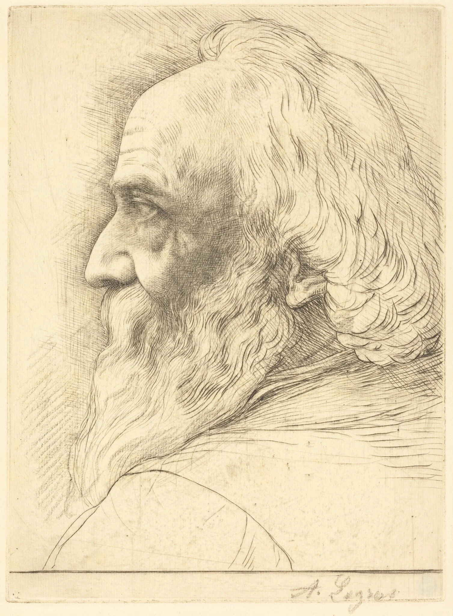 Self-Portrait, 12th plate, by Alphonse Legros, crayon, 1874