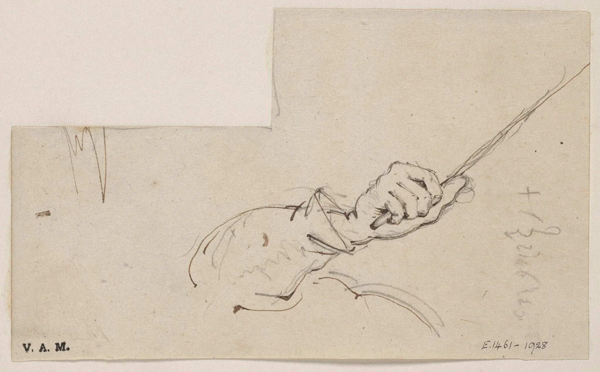 An arm and hand holding a stick, by George Chinnery, 18