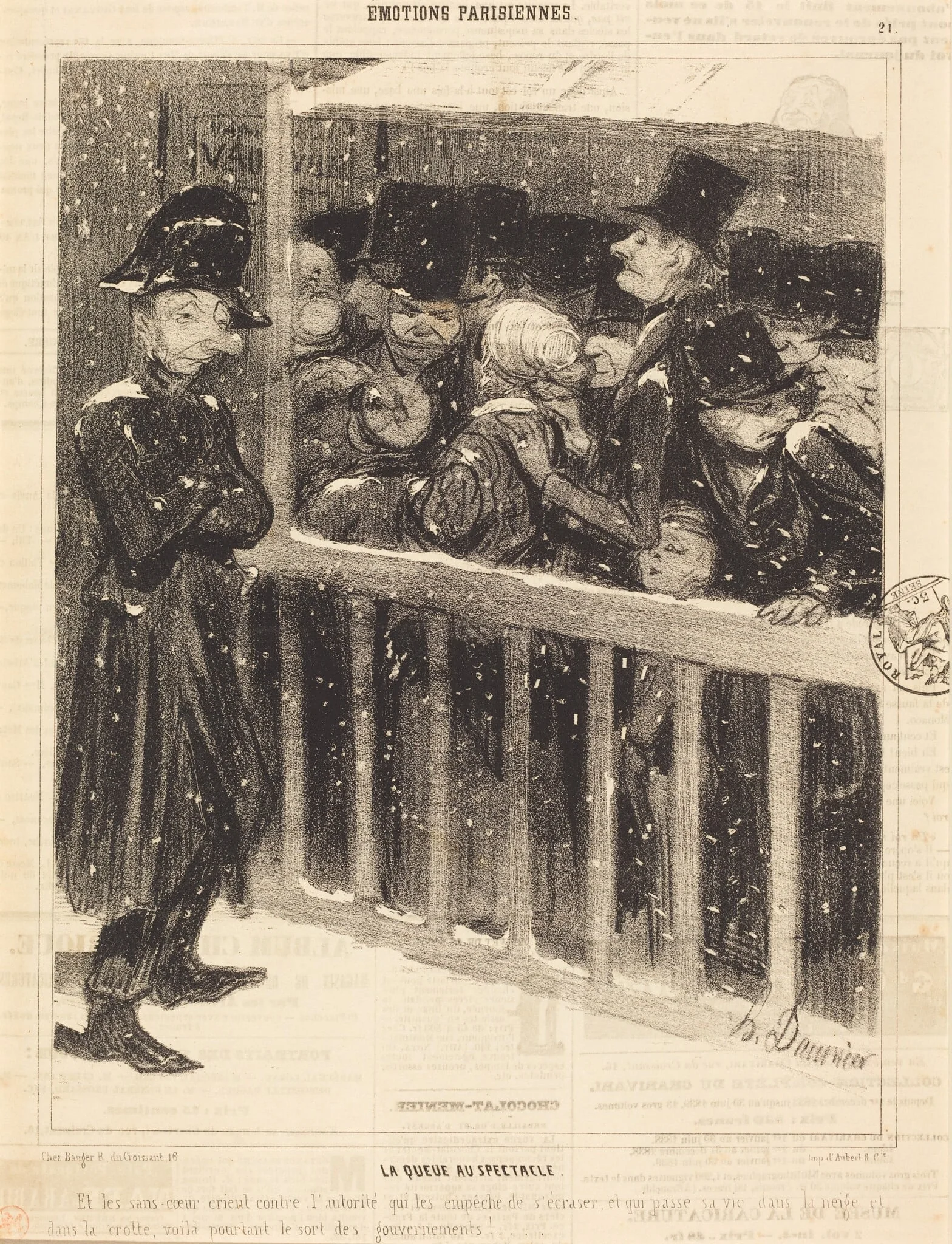 La Queue au spectacle, by Honoré Daumier, ink, 1840
