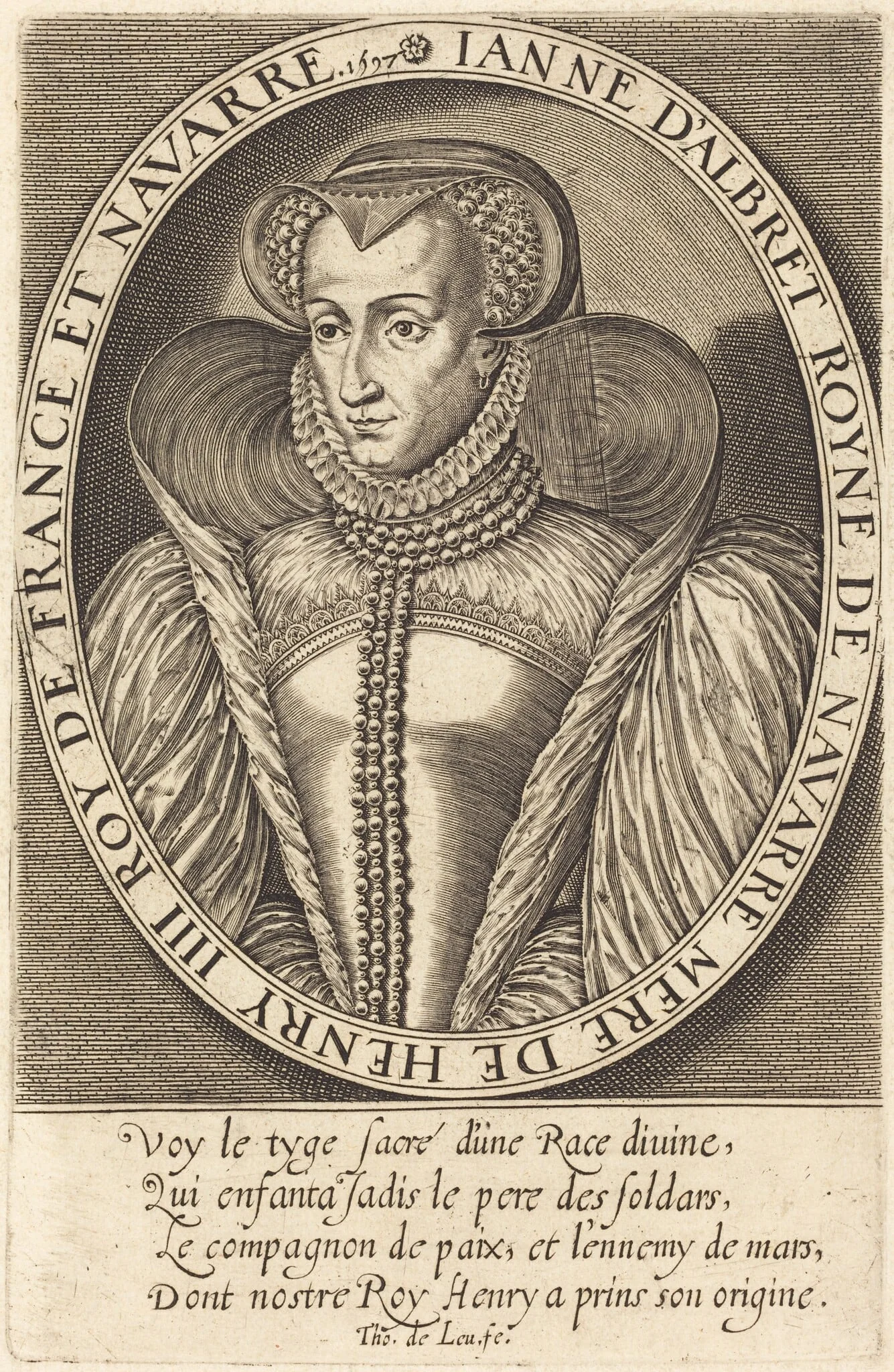 Jeanne d'Albret, Queen of Navarre, by Thomas de Leu, ink, 1597