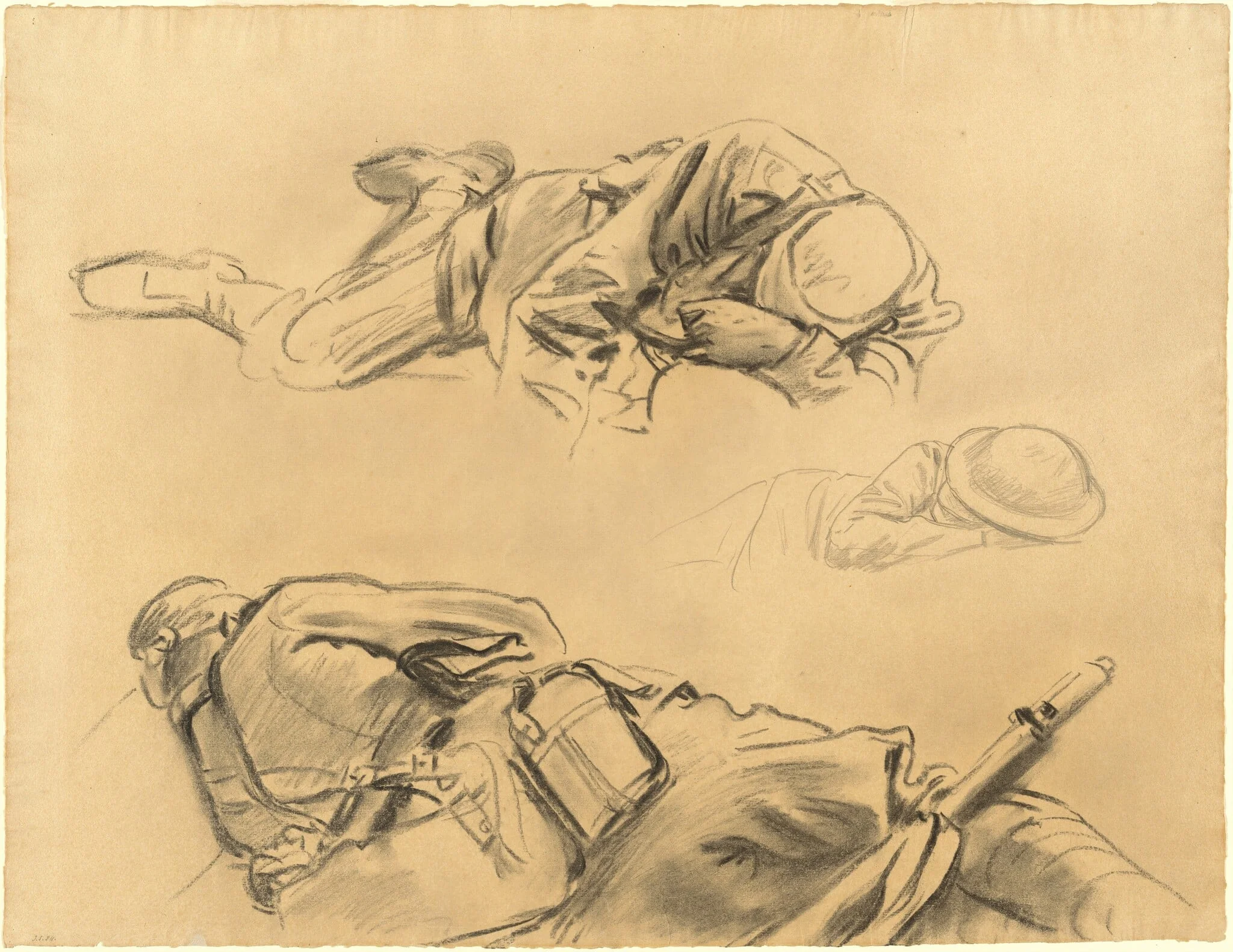 Studies for "Gassed", by John Singer Sargent, charcoal, 1918