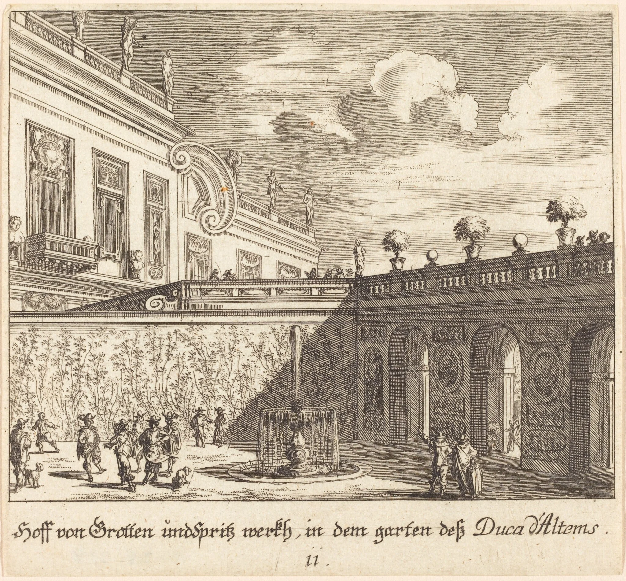 Garden, Duke d'Altems, by Melchior Küsel, ink, 1681