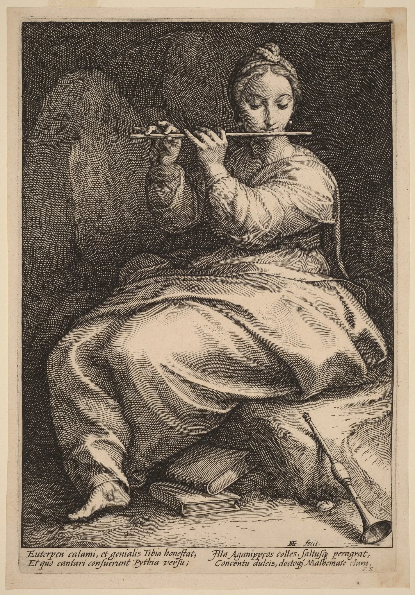 Euterpe, by Hendrik Goltzius, ink, 1592