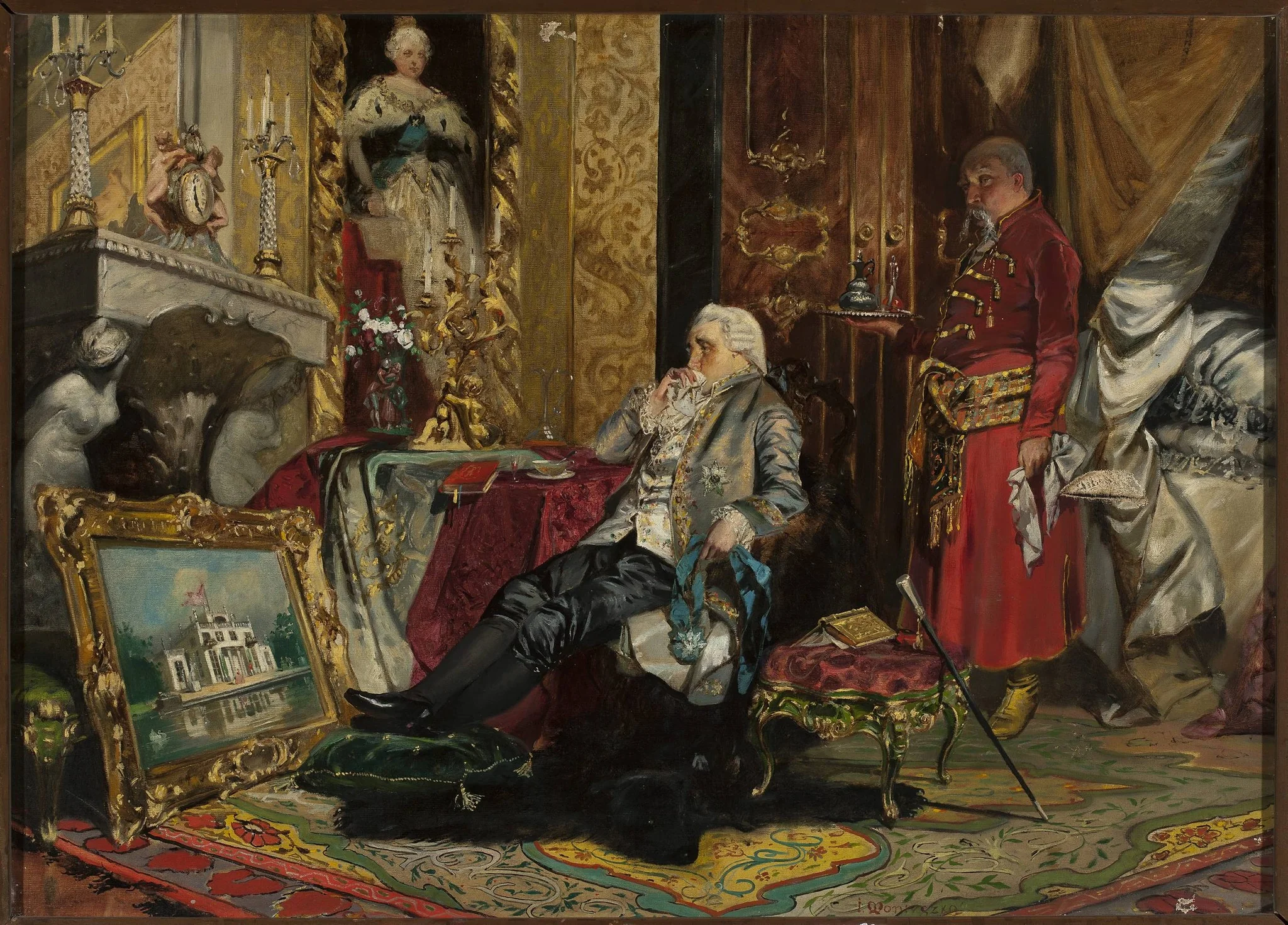 King Stanisław August Poniatowski in Petersburg, by Jan Czesław Moniuszko, oil, 1890