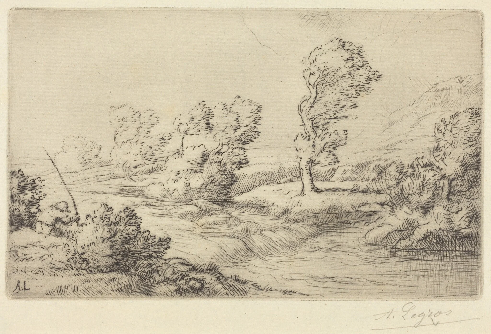 Banks of the Marne (Bord de la Marne), by Alphonse Legros, ink, 1874