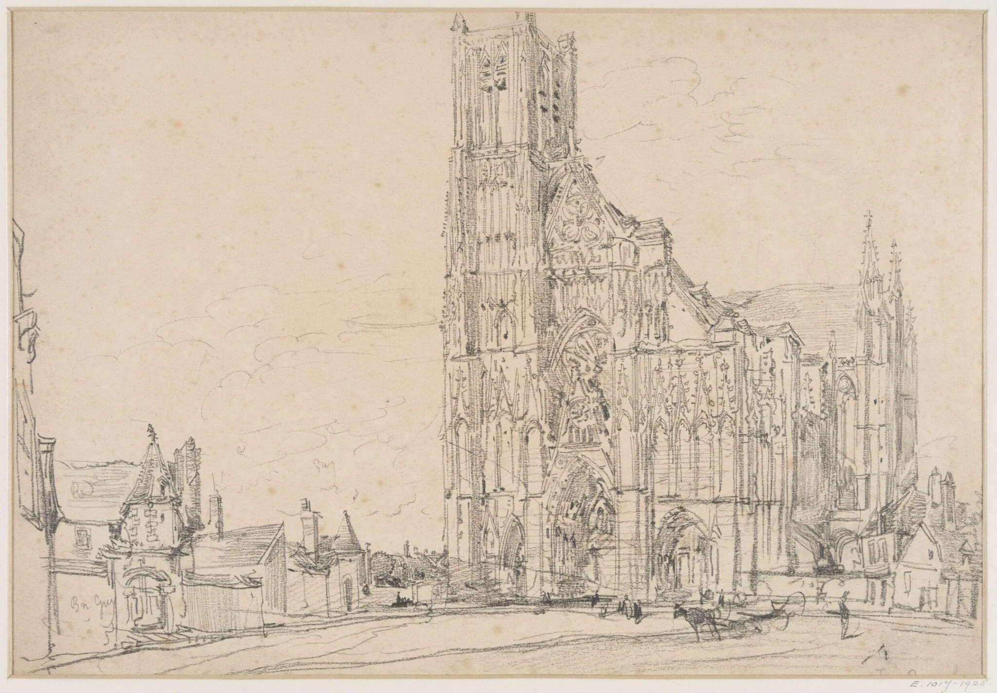 Exterior view of a church in France, by John Junior Burgess, 1833