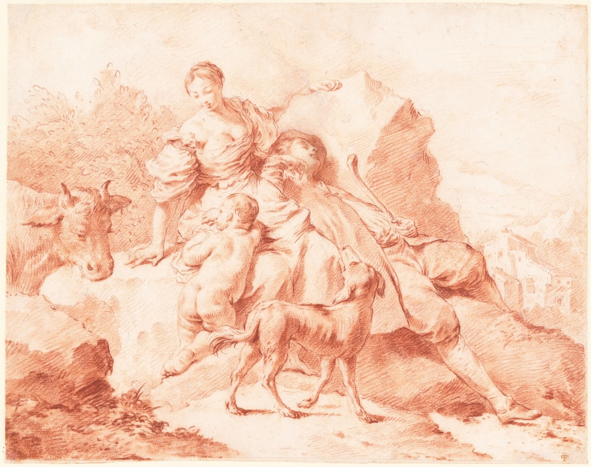 A Shepherd Family Resting, by Giovanni Battista Piazzetta, graphite, 1738