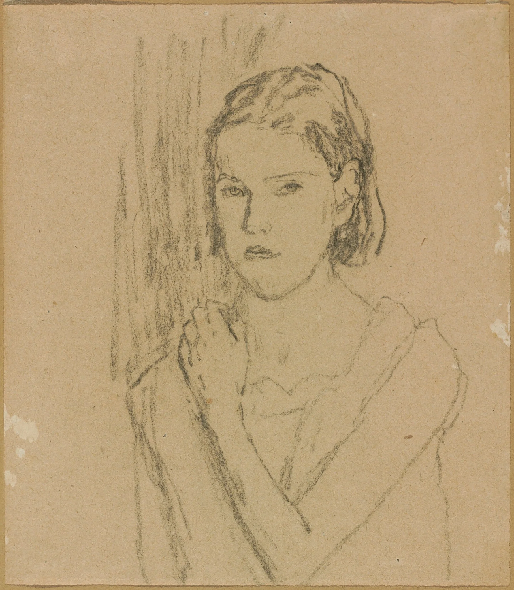 Jeune Fille (à la lampe) (Young Girl by Lamplight), by Gwen John, charcoal, 1917