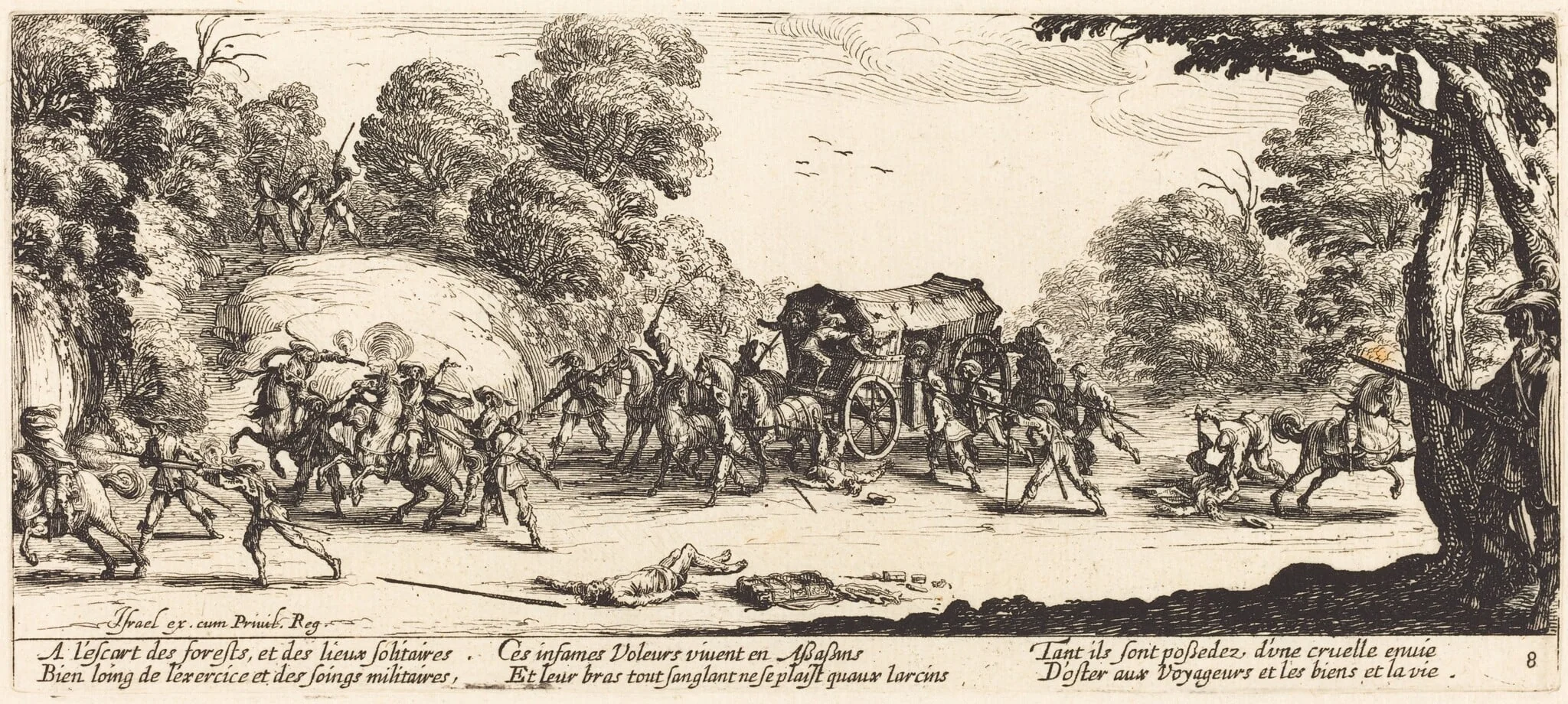 Attack on a Coach, by Jacques Callot, ink, 1633
