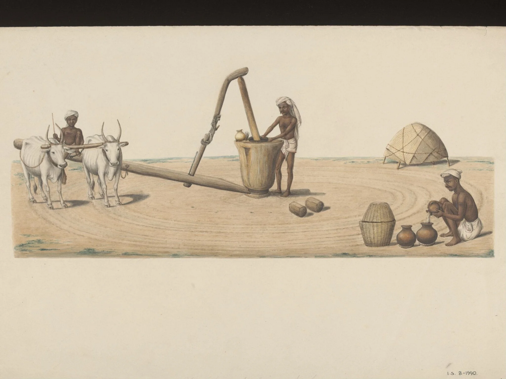 Oil monger pressing good oil, by Unknown, paint, 1840