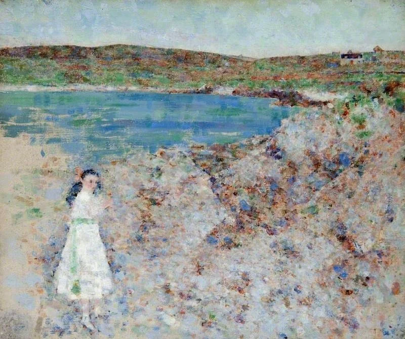 Whalsay Bay, with a Girl in White, by John Quinton Pringle, oil, 1924