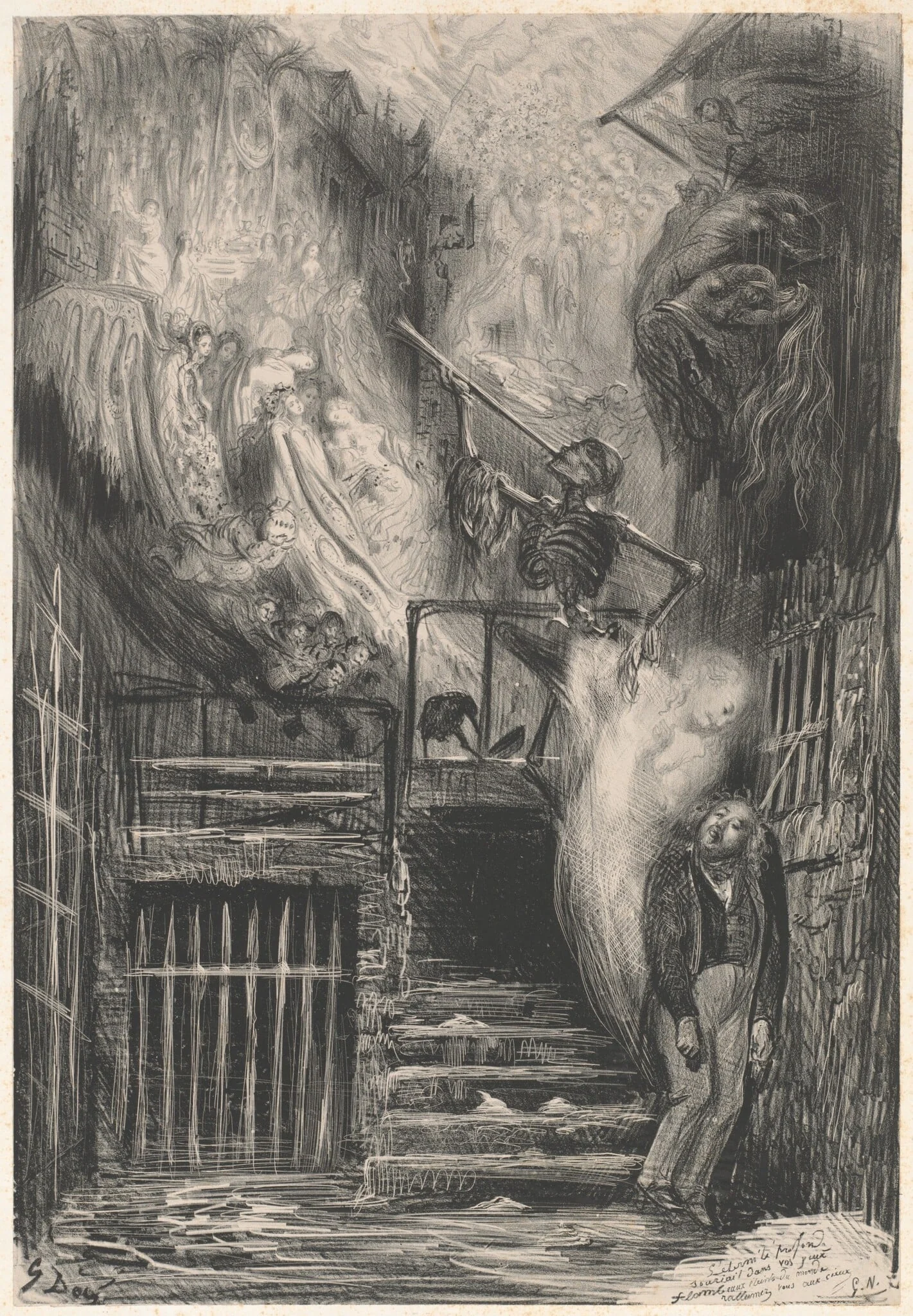 Rue de la Vieille lanterne (The Suicide of Gérard de Nerval), by Gustave Doré, ink, 1855