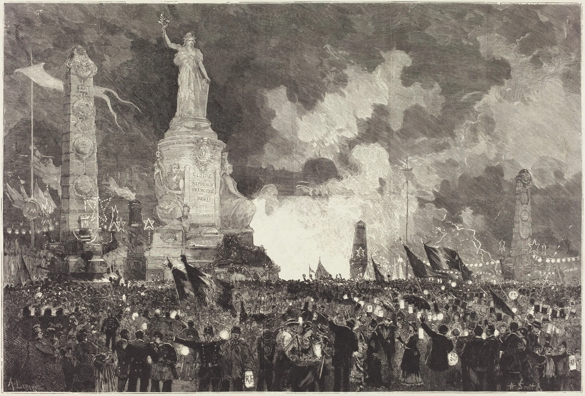 14 Juillet.  Illumination de la Place de la République