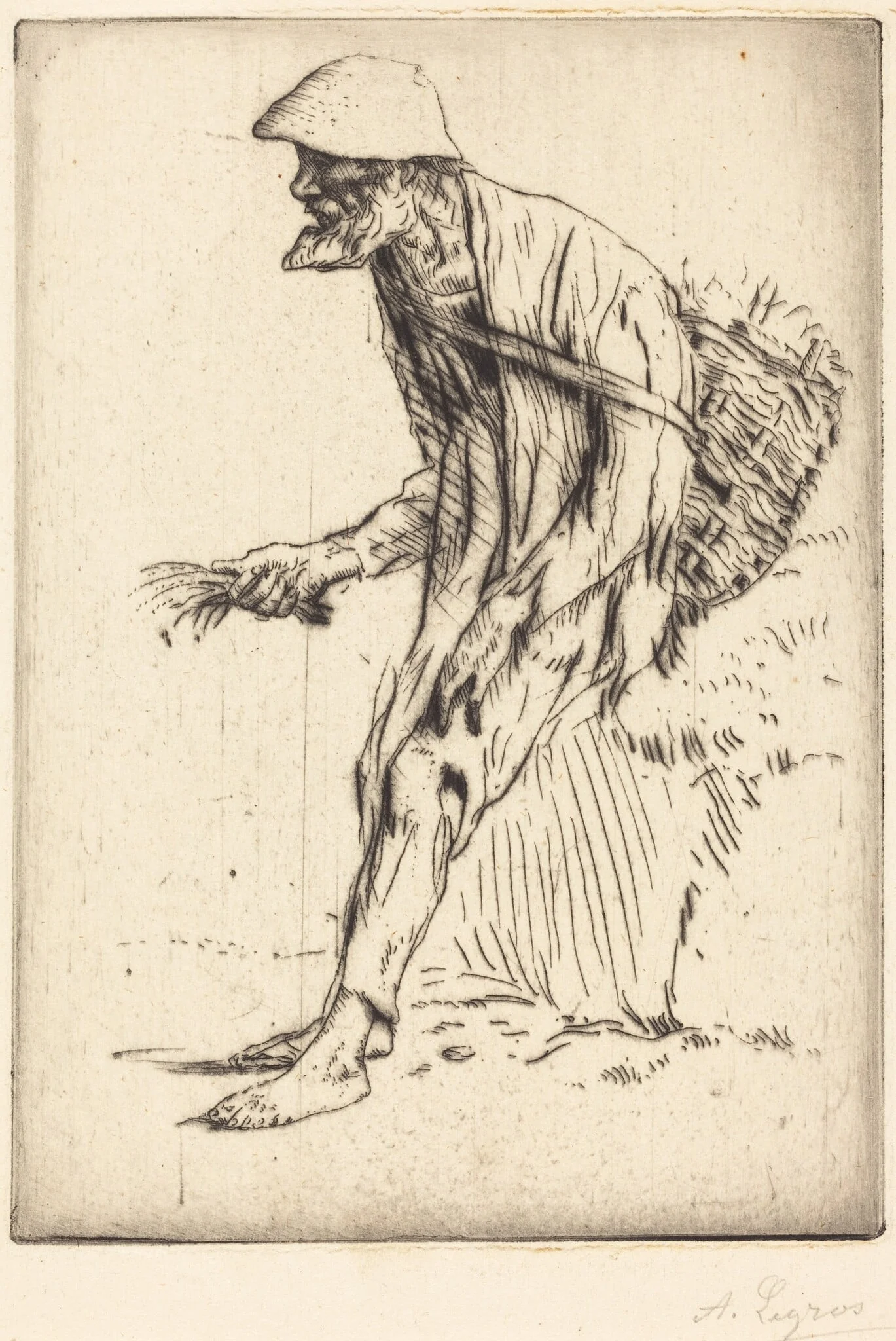 Chickweed Merchant (Marchand de mouron), by Alphonse Legros, ink, 1874
