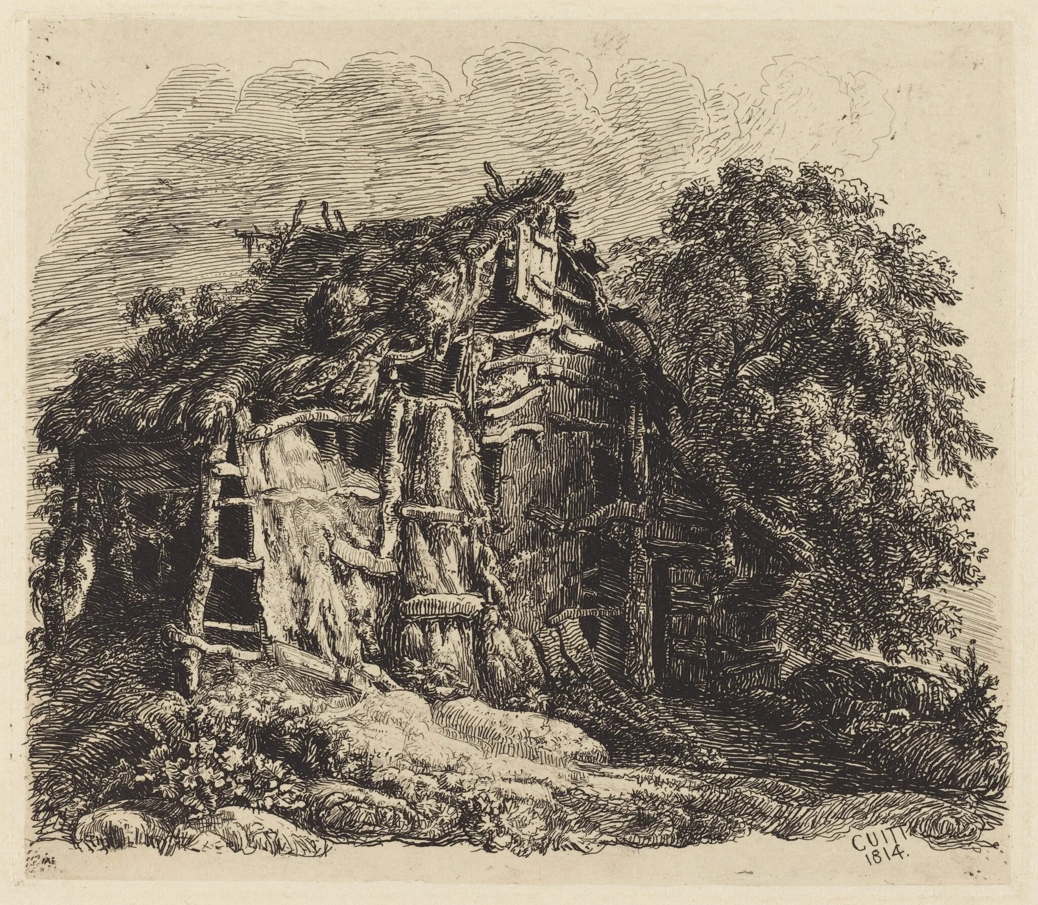 Welsh Hovel at Machynllaeth, by George Cuitt the Younger, ink, 1814