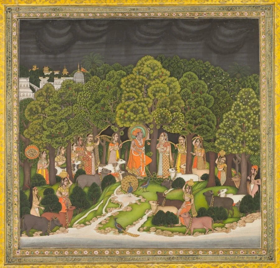 Radha and Krishna meet in the forest during a storm, by Unknown, unspecified, 1770