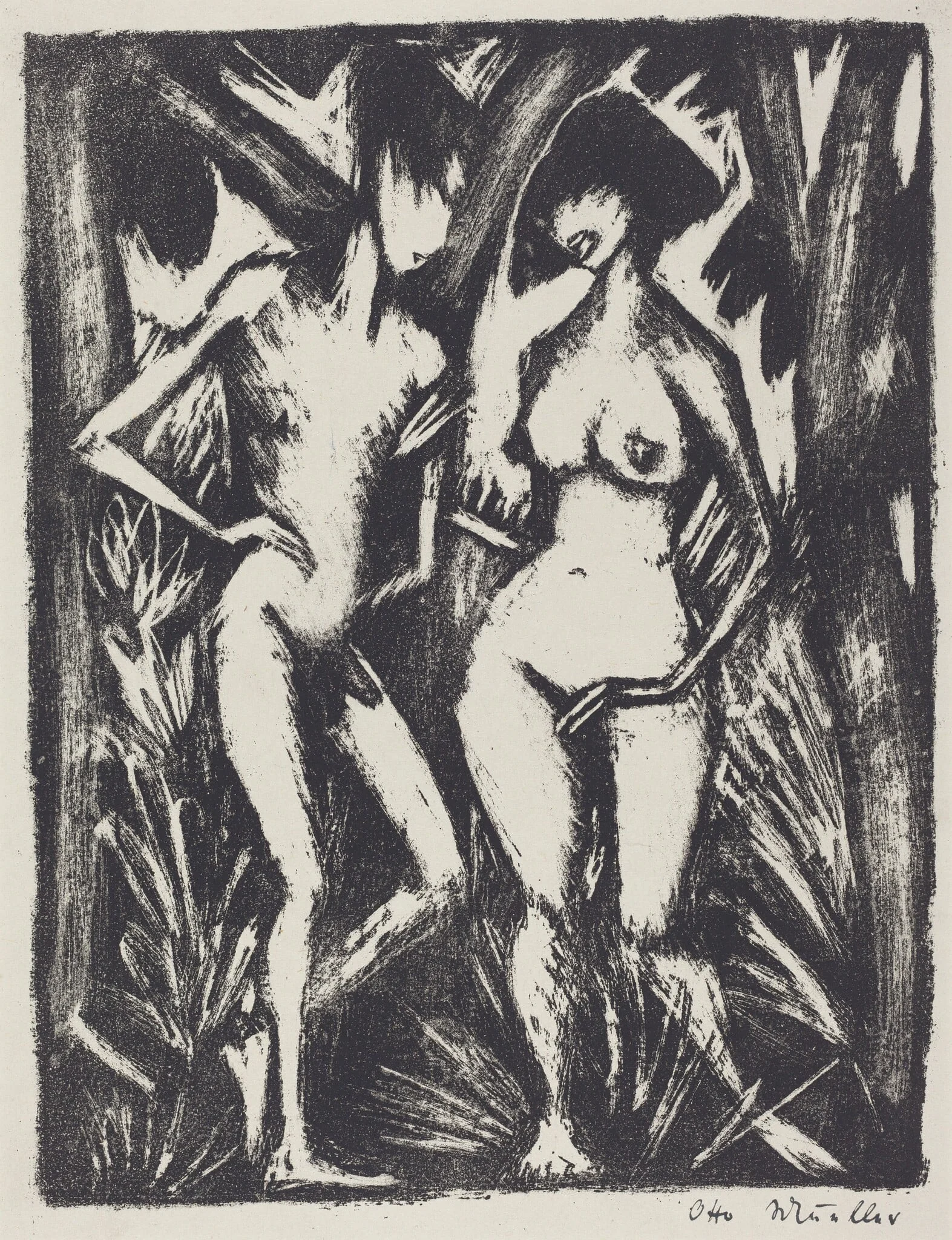 Adam and Eve (Adam und Eva), by Otto Mueller, ink, 1922
