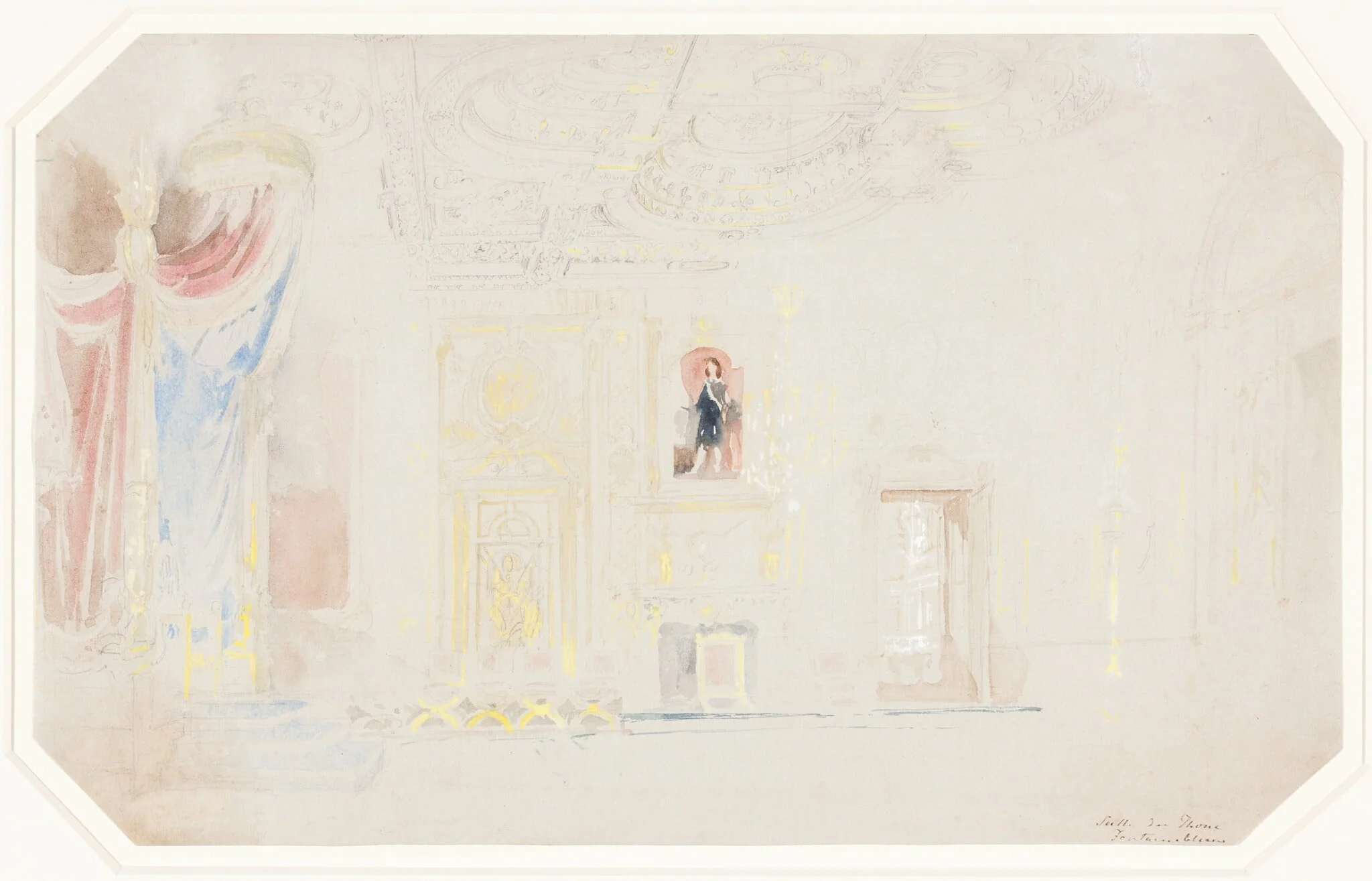 The Throne Room at Fontainebleau, by Thomas Allom, graphite, 1845