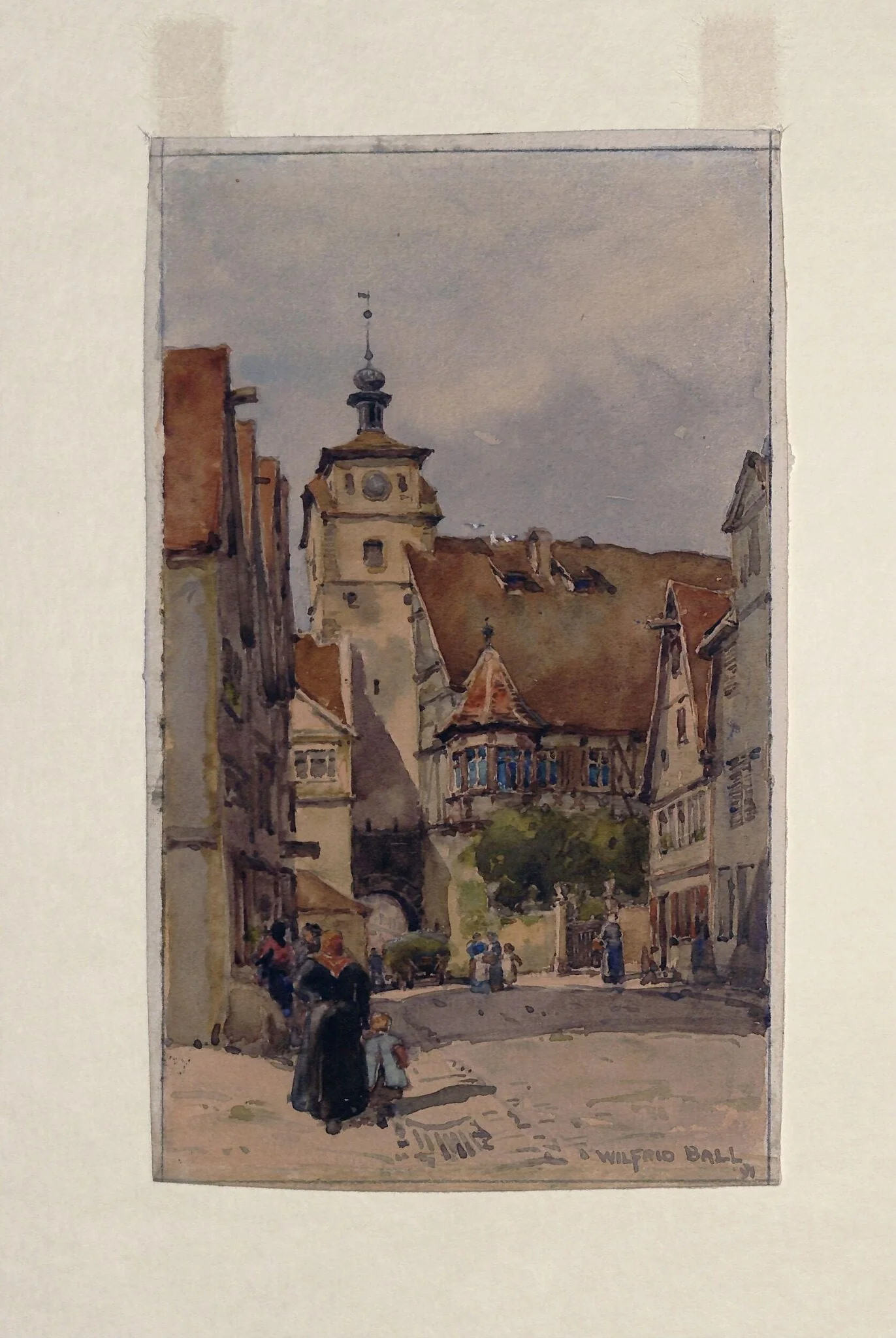 Street scene, Rotenburg, showing the White Tower and the Judentanzhaus, by Wilfrid Williams Ball, watercolor, 1891