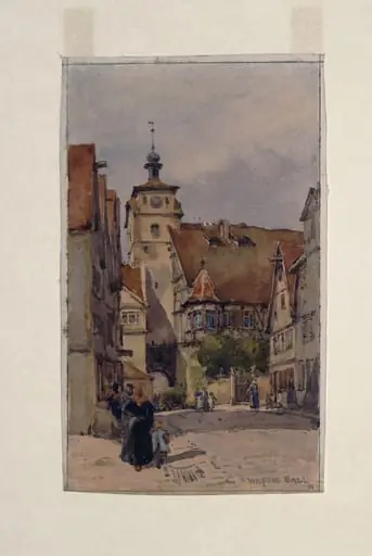 Street scene, Rotenburg, showing the White Tower and the Judentanzhaus