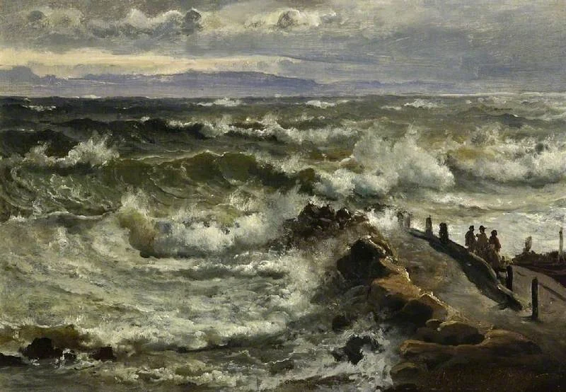 Rough sea beside a jetty, by Carl Frederik Sørensen, oil, 1849