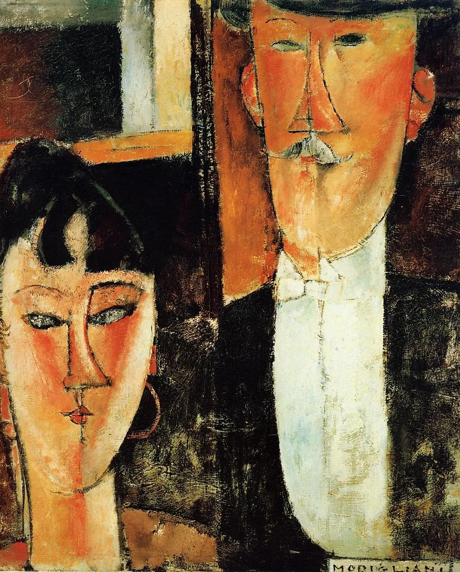Bride and groom, by Amedeo Modigliani, oil, 1915
