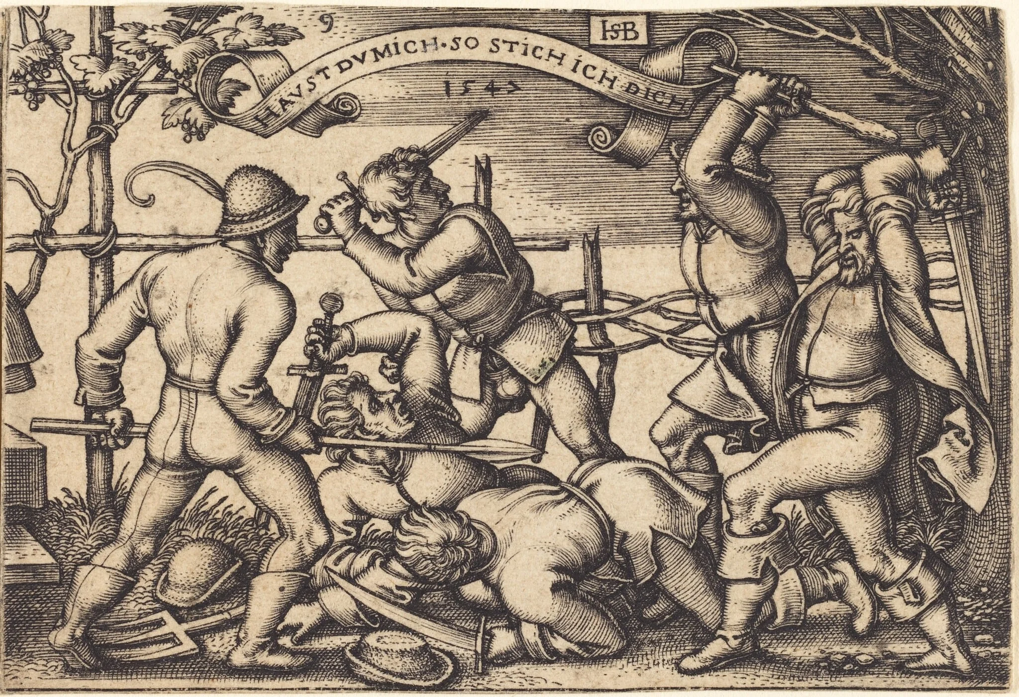 Peasants' Brawl, by Sebald Beham, ink, 1547