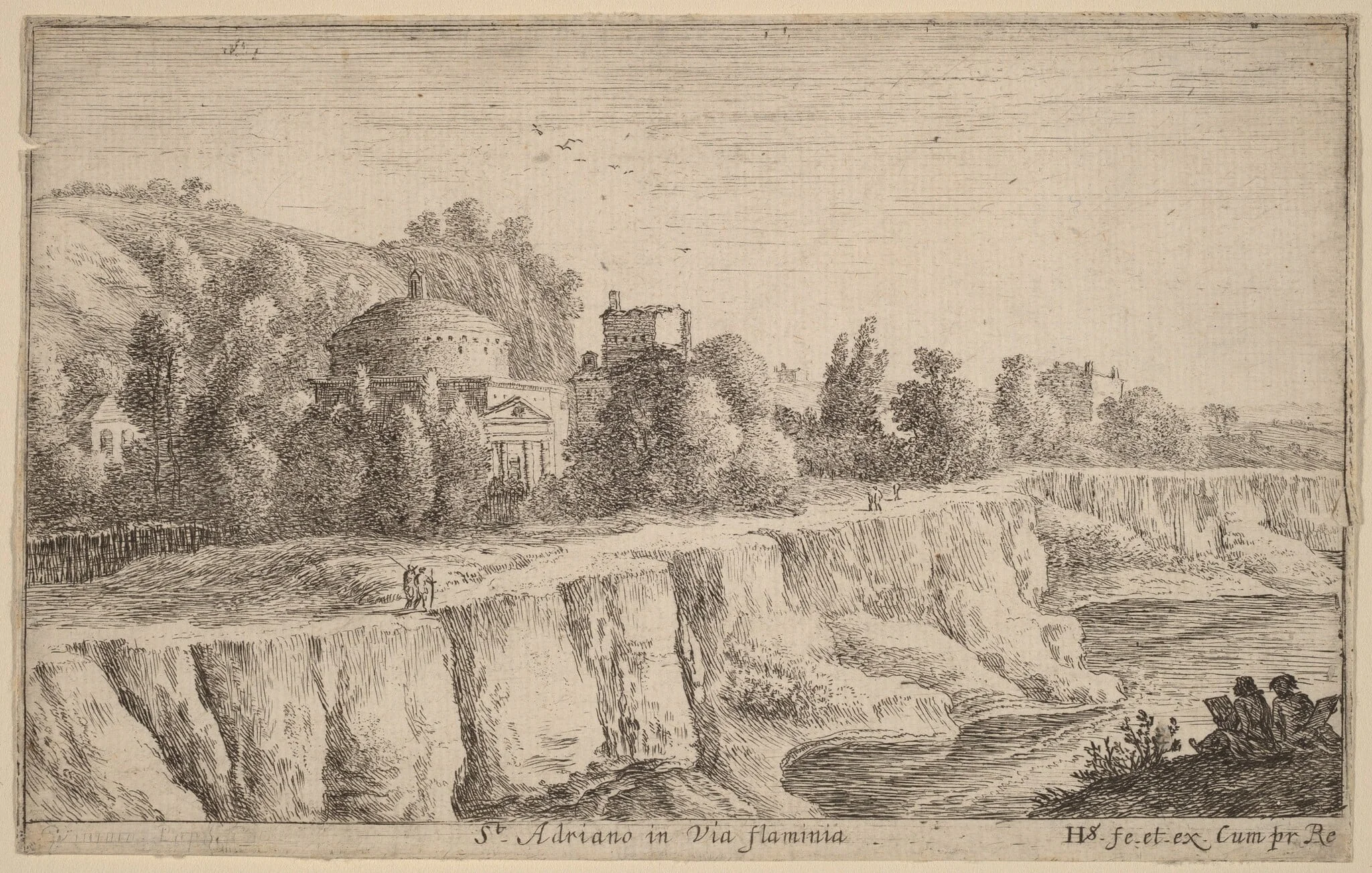 Church of San Adrian on the Via Flaminia, by Herman van Swanevelt, ink, 1628