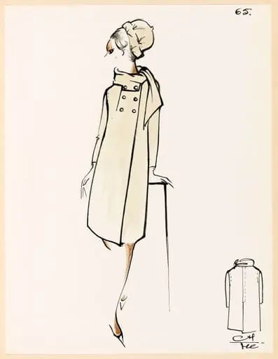 Manteau crème à col cravate et chapeau assorti
