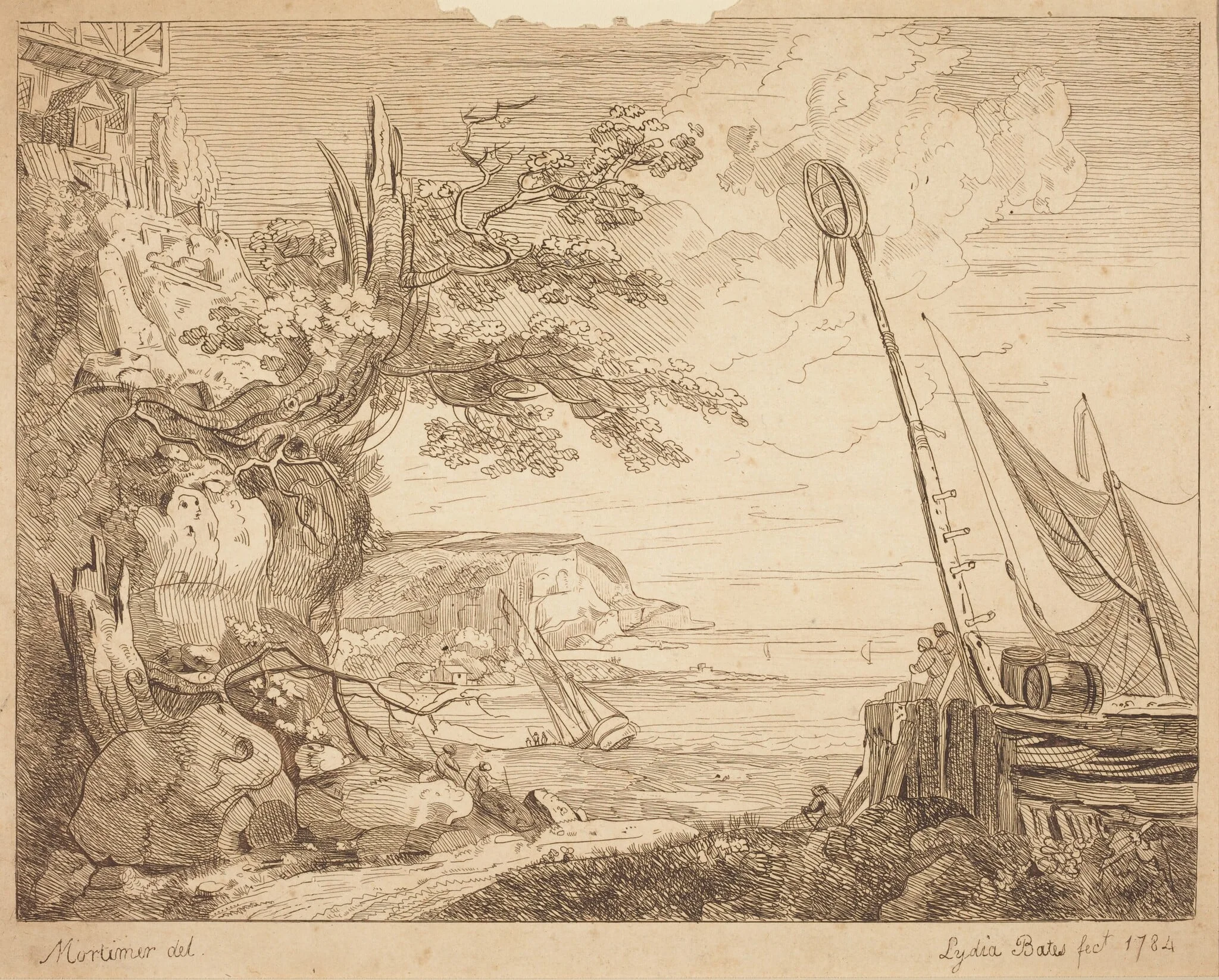 Coast Scene, by Lydia Bates, ink, 1784