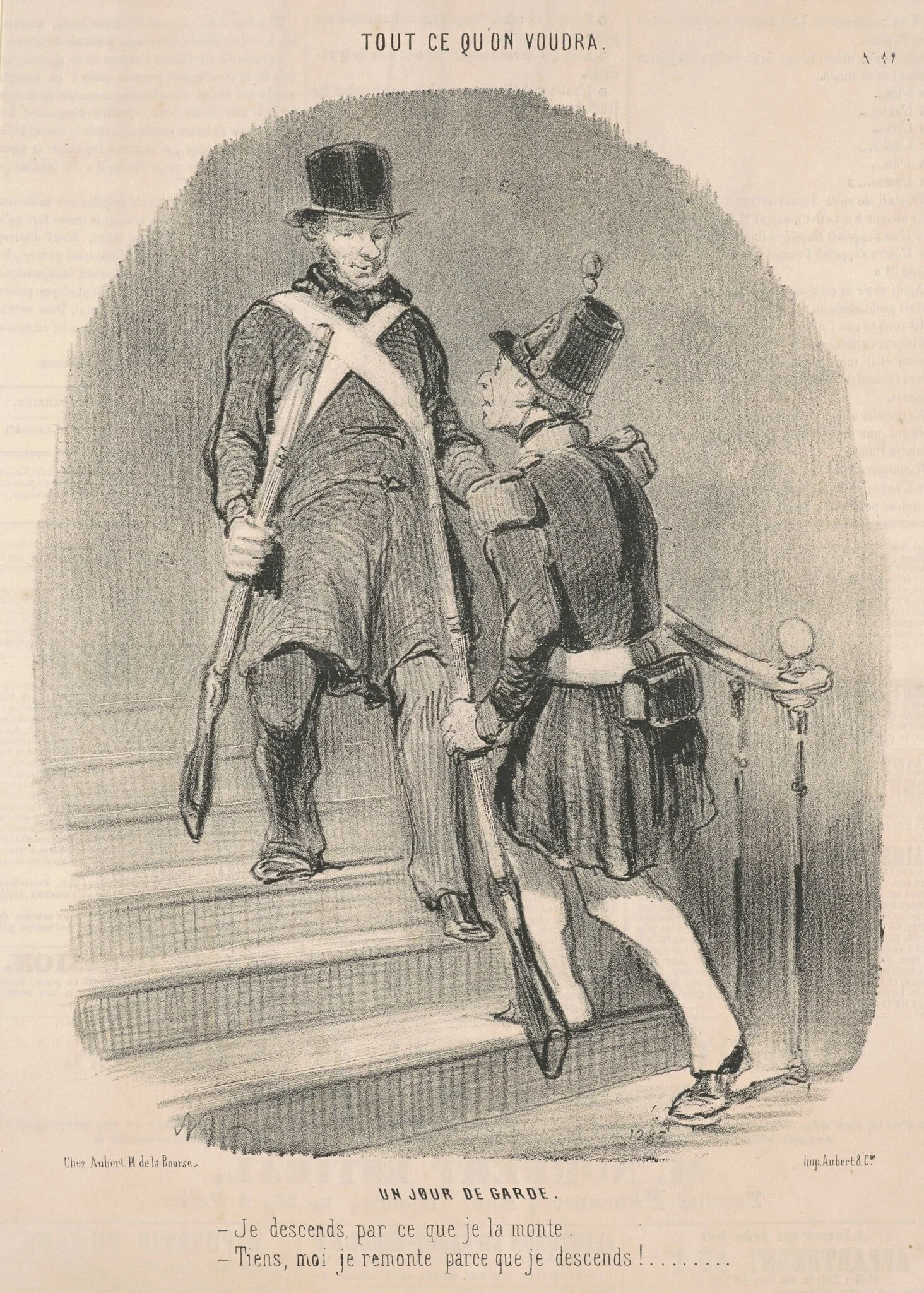Un jour de garde, by Honoré Daumier, ink, 1848