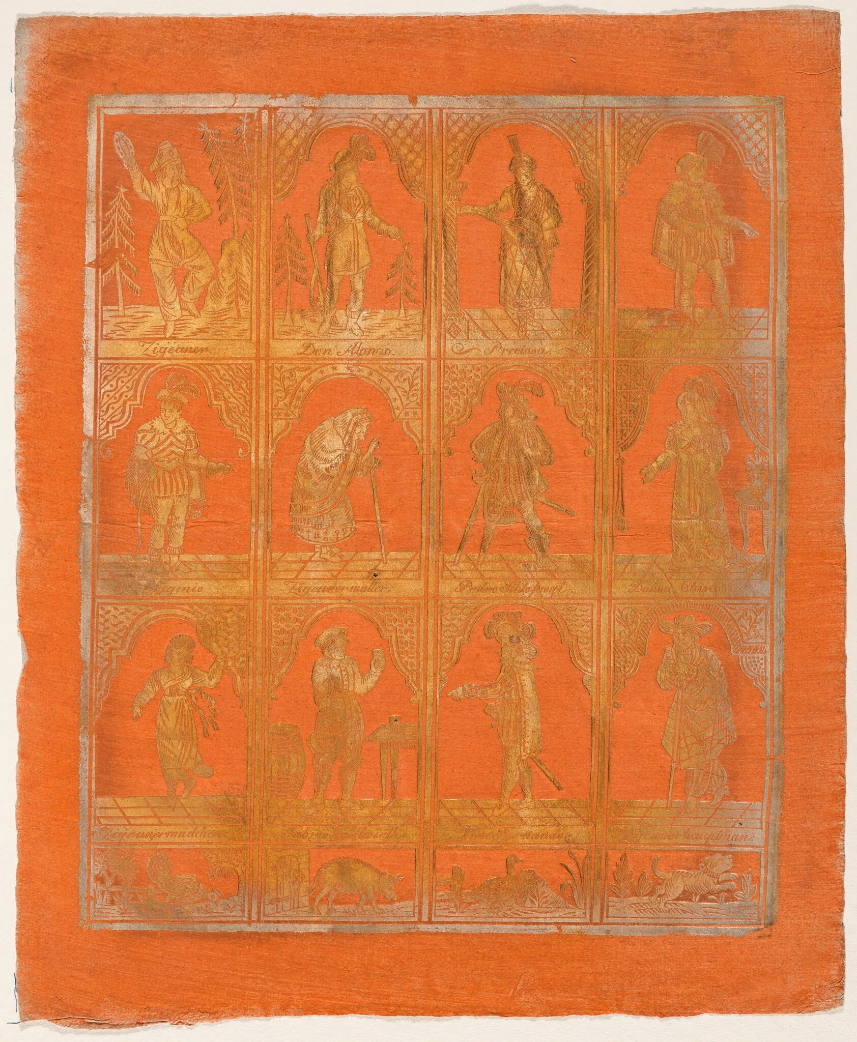 Endpaper with Twelve Standing Figures, by German 18th Century, ink, 1750
