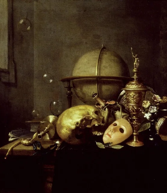 Vanitas still life with a mask, by Hendrick Andriessen, oil, 1650
