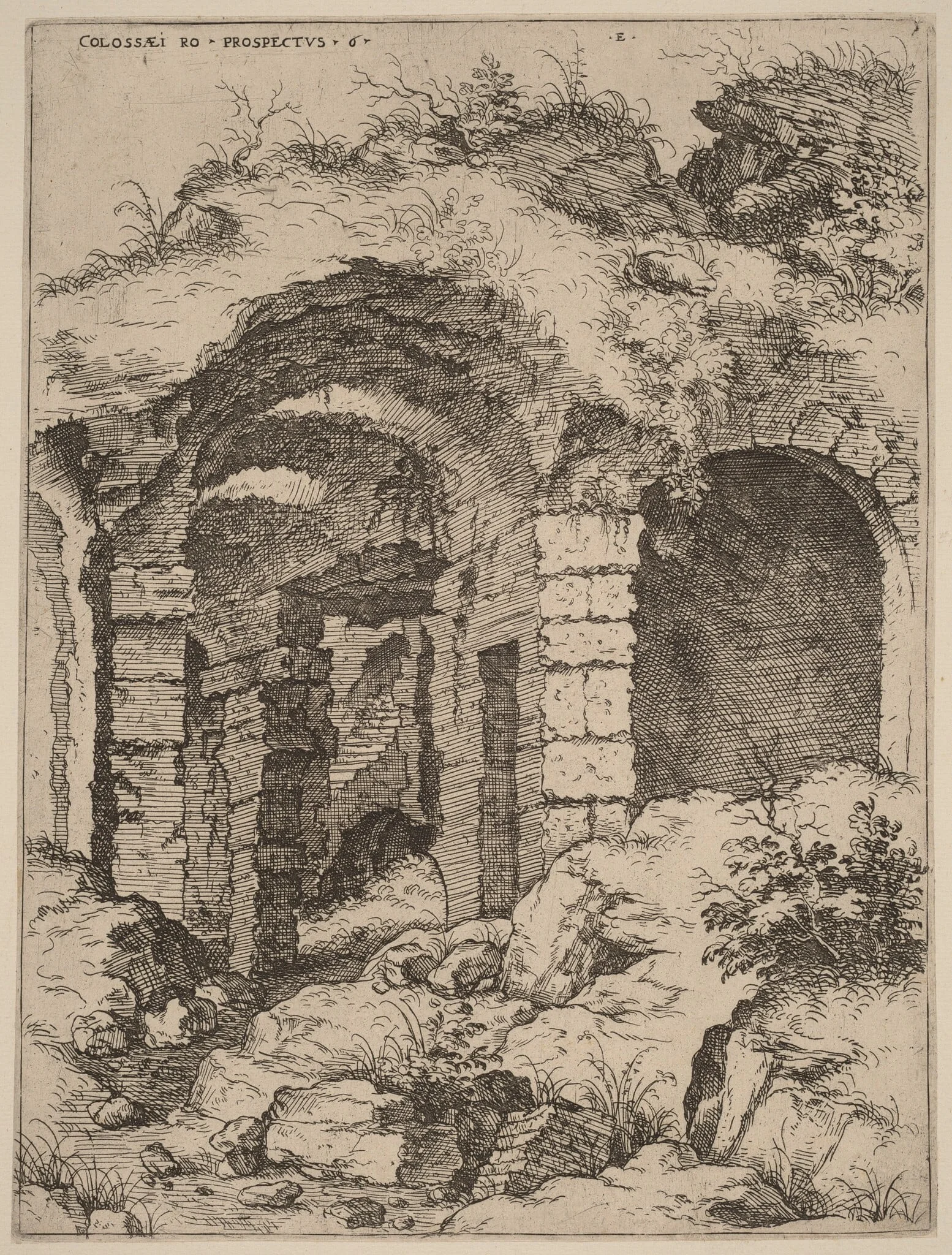 Sixth View of the Colosseum, by Hieronymus Cock, ink, 1550
