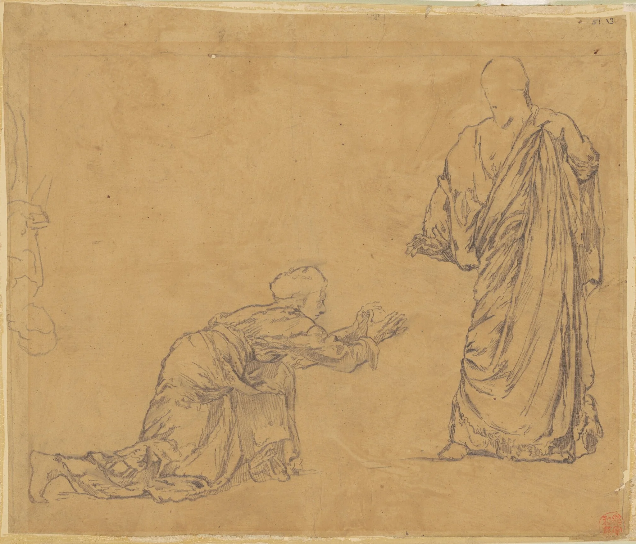 Study for "Christ Appearing to Mary", by John La Farge, graphite, 1878
