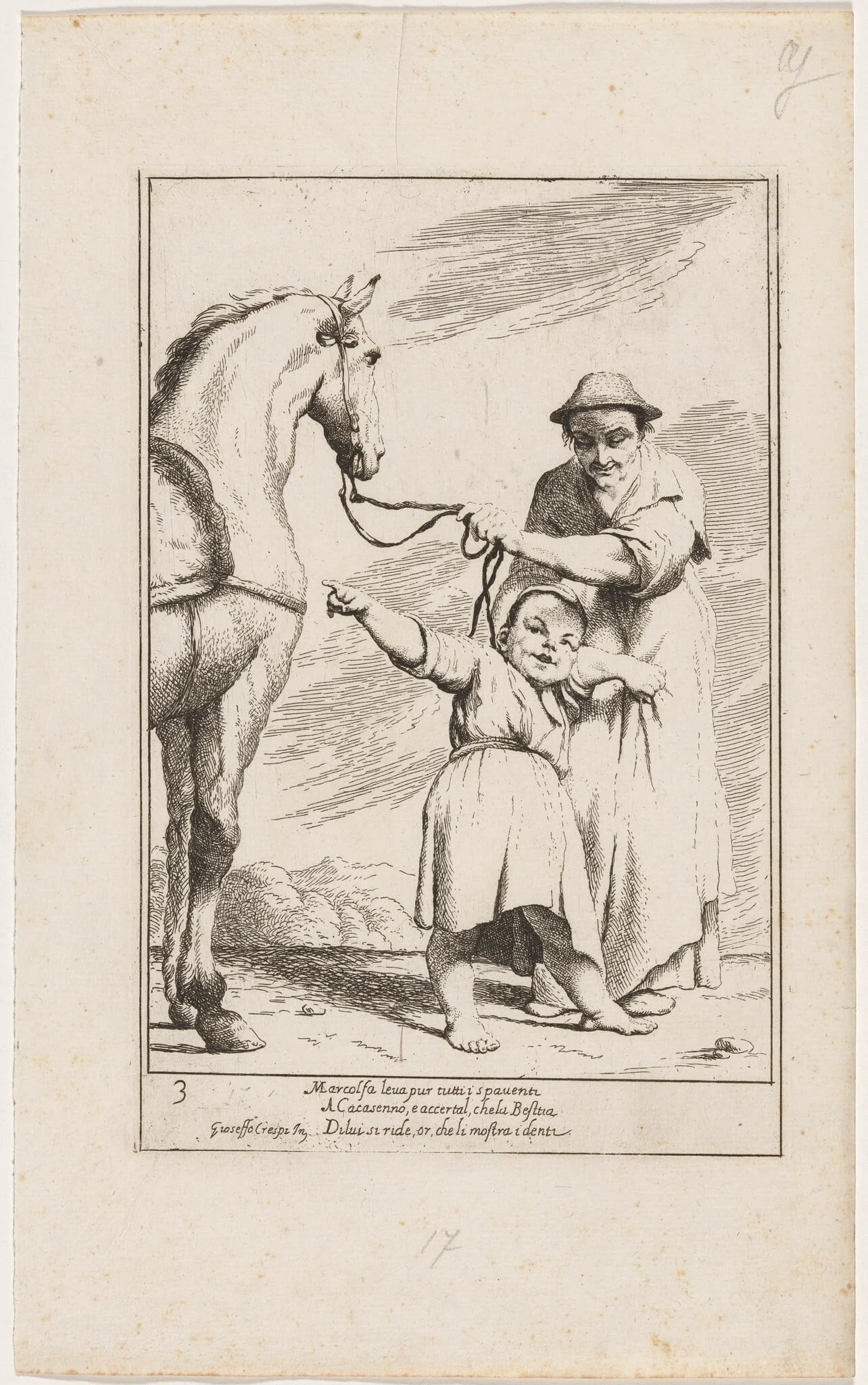 Marcolfa Showing Cacasenno a Horse, by Giuseppe Maria Crespi, ink, 1712
