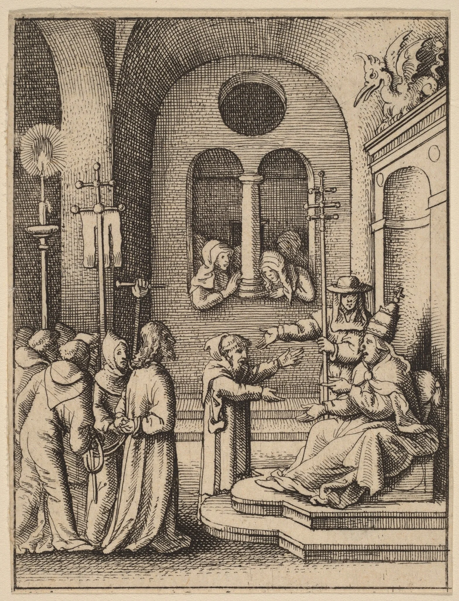 Jesus again before Caiaphas, by Wenceslaus Hollar, ink, 1642