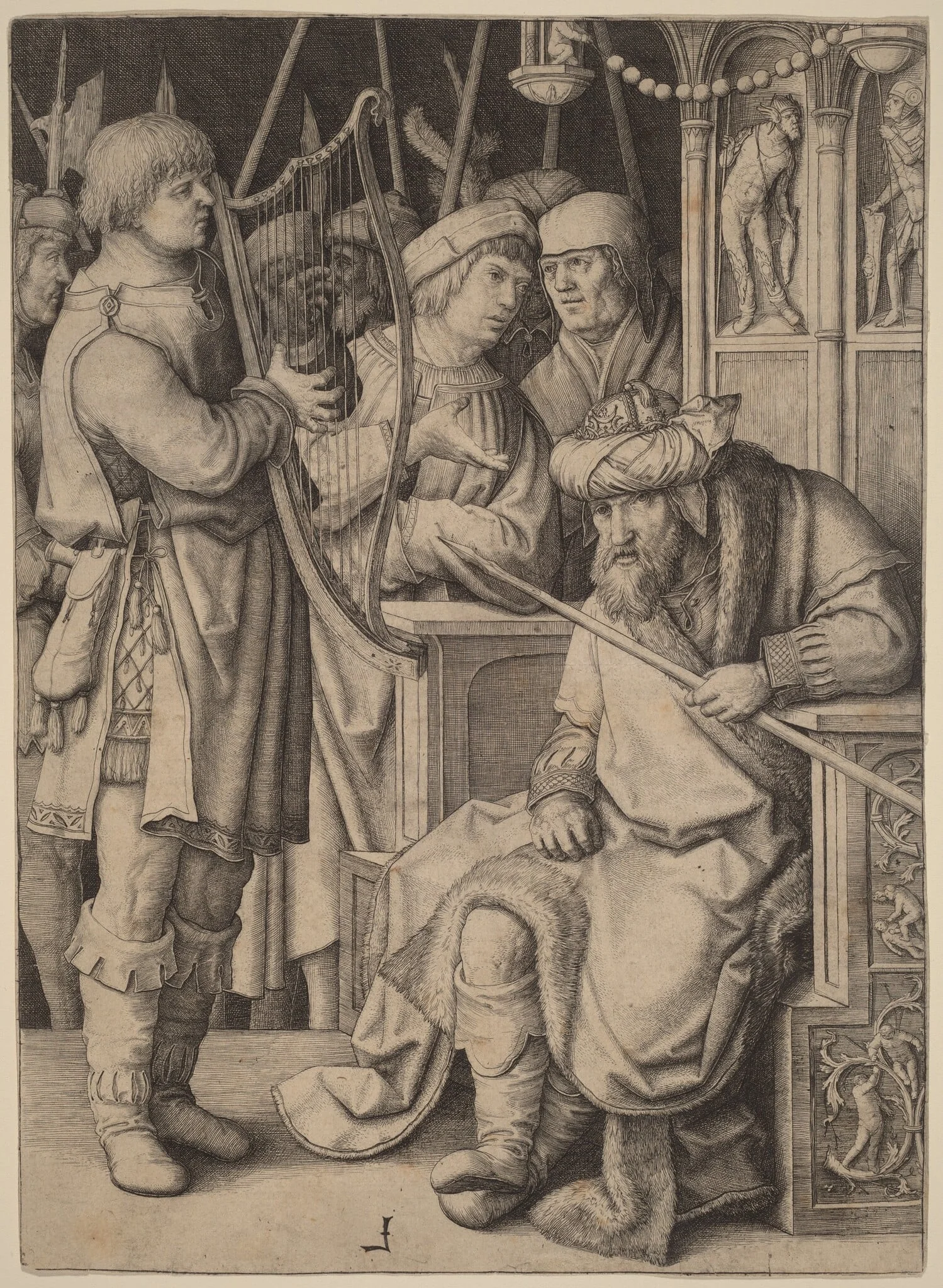 David Playing the Harp before Saul, by Lucas van Leyden, ink, 1508