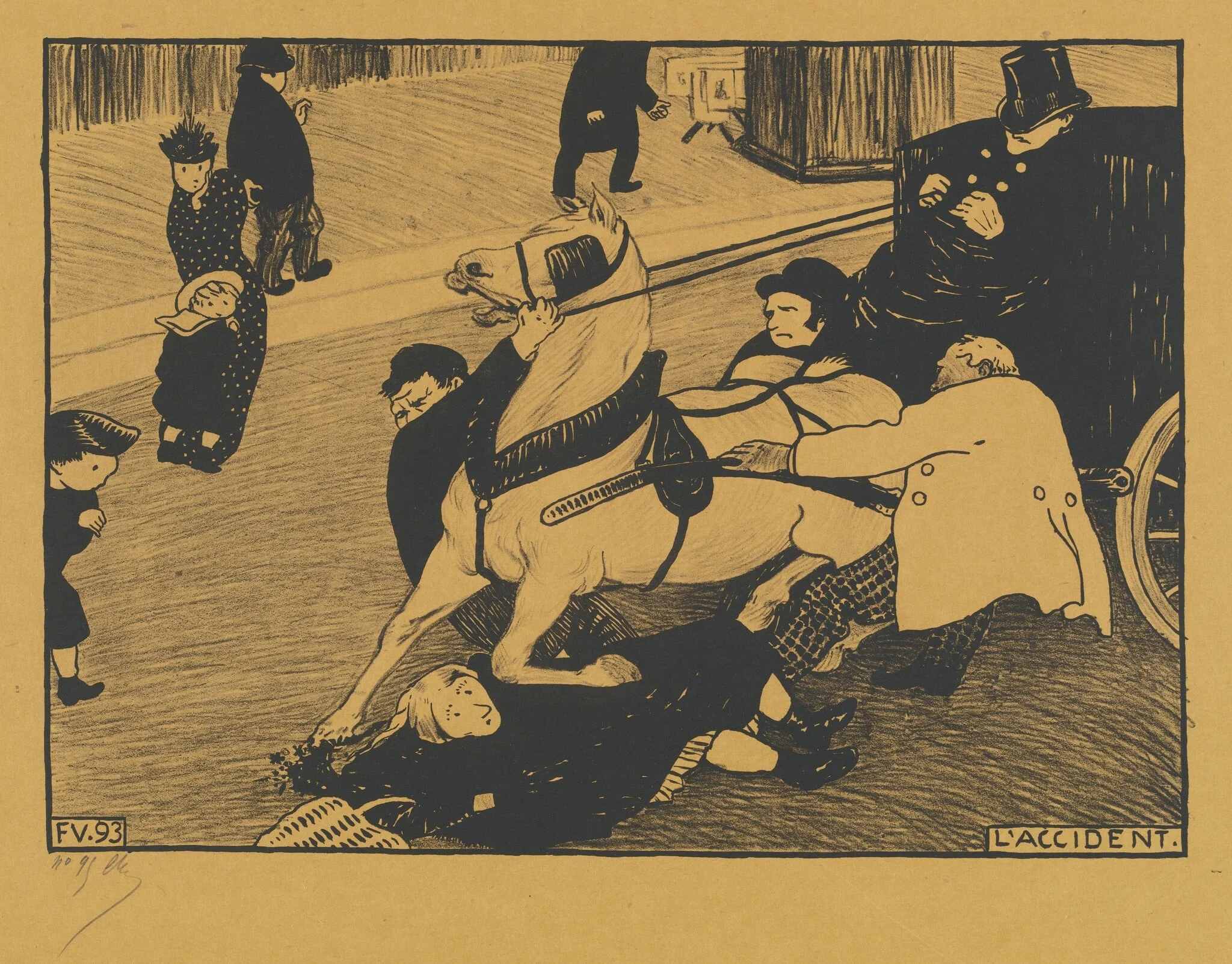 L'Accident (The Accident), by Félix Vallotton, ink, 1893