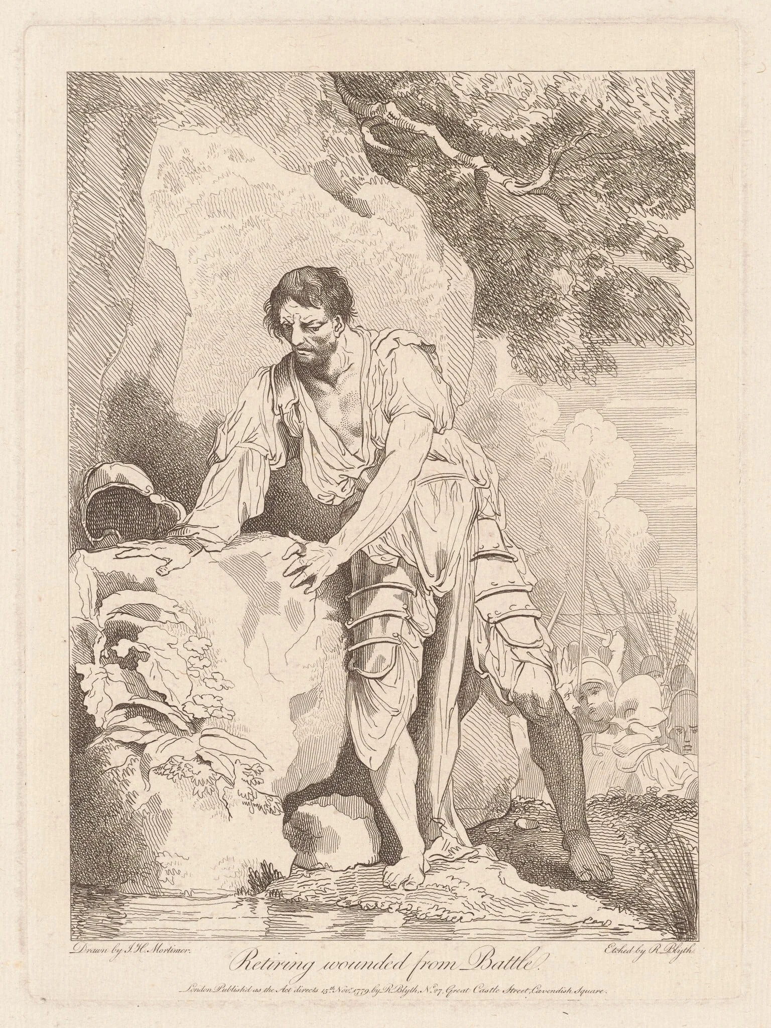 Retiring Wounded from Battle, by Robert Blyth, ink, 1779